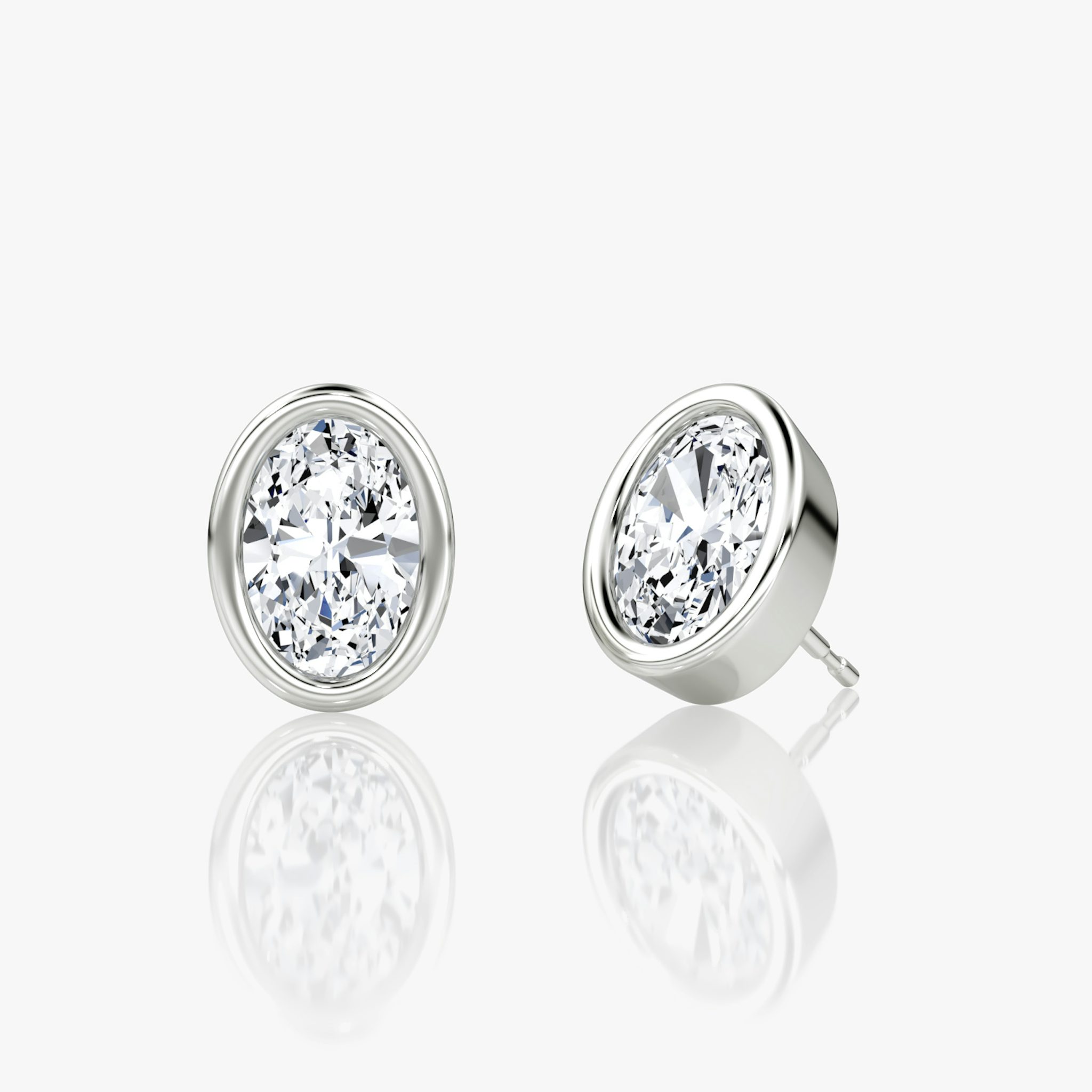 Bezel Solitaire Stud | Oval | 14k | White Gold | caratWeight: other