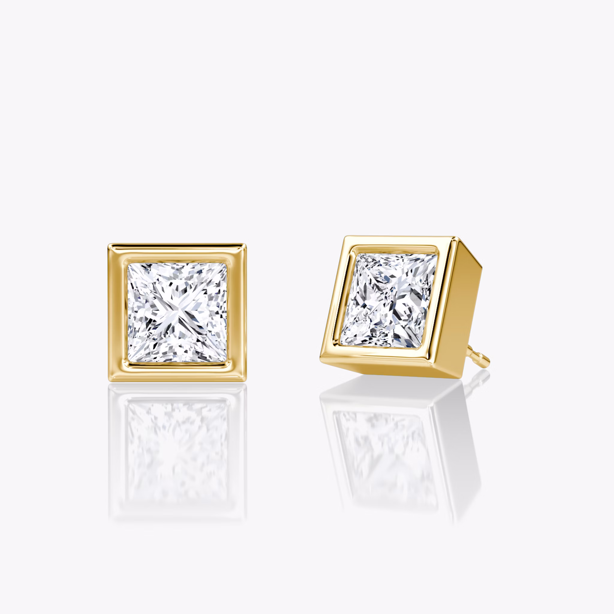 Bezel Solitaire Stud | Princess | 14k | Yellow Gold | caratWeight: other
