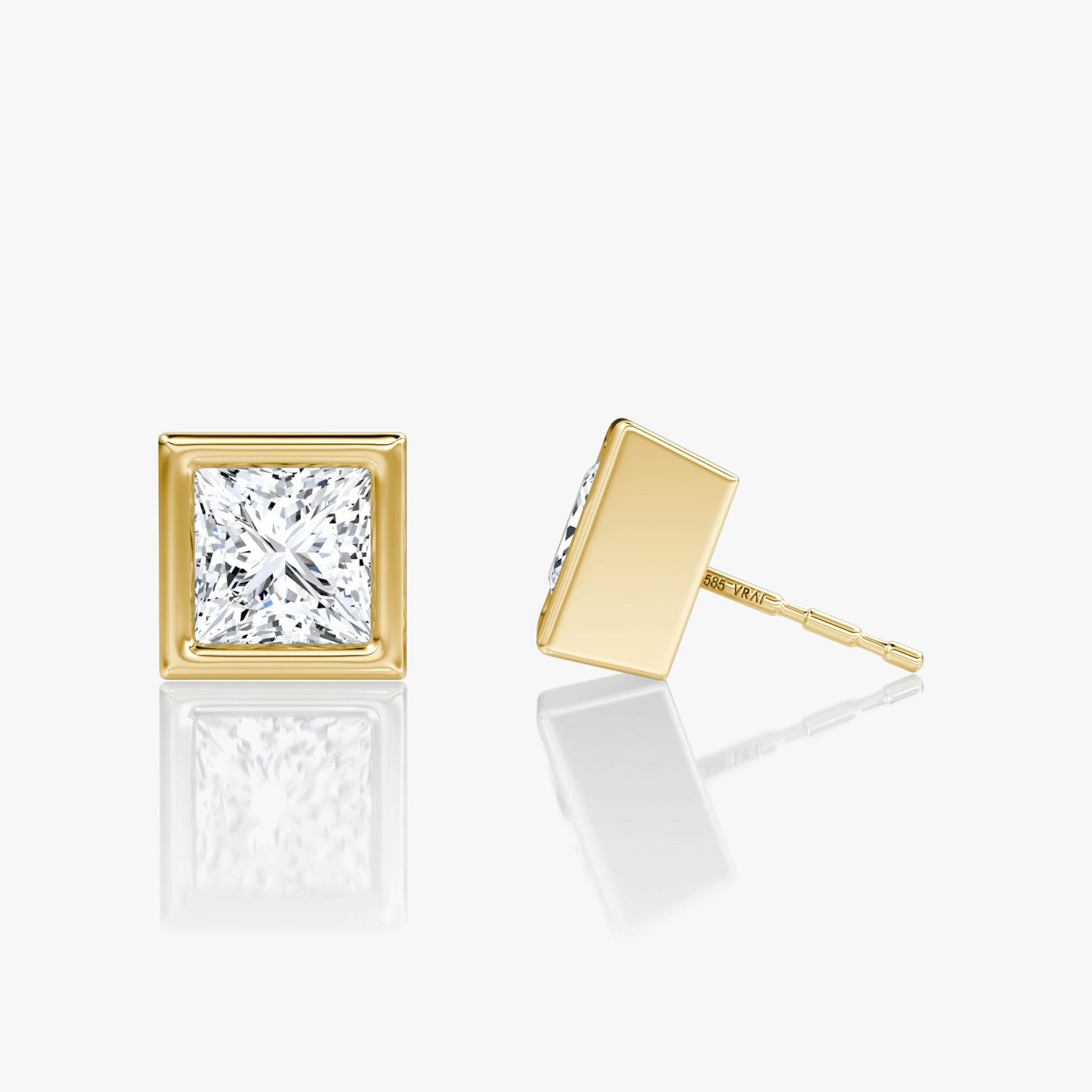 Bezel Solitaire Stud | Princess | 14k | Yellow Gold | caratWeight: other