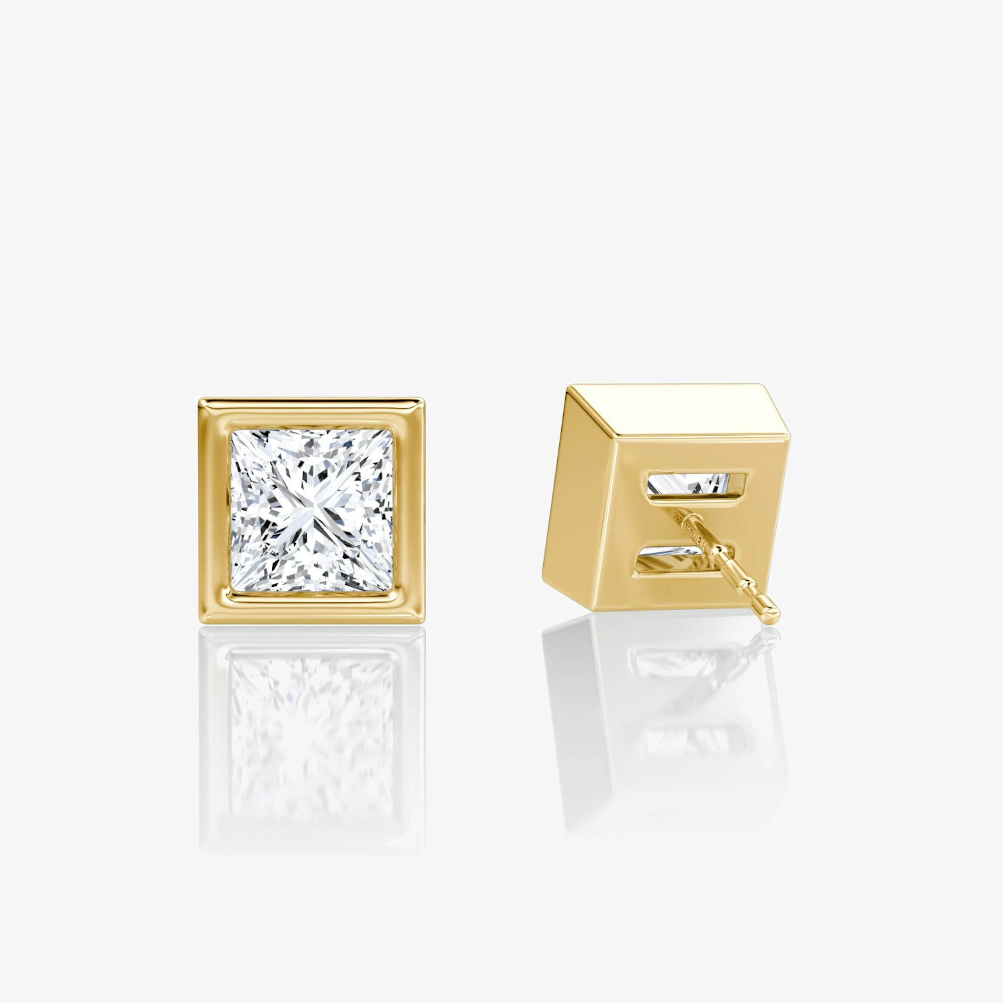 Bezel Solitaire Stud | Princess | 14k | Yellow Gold | caratWeight: other