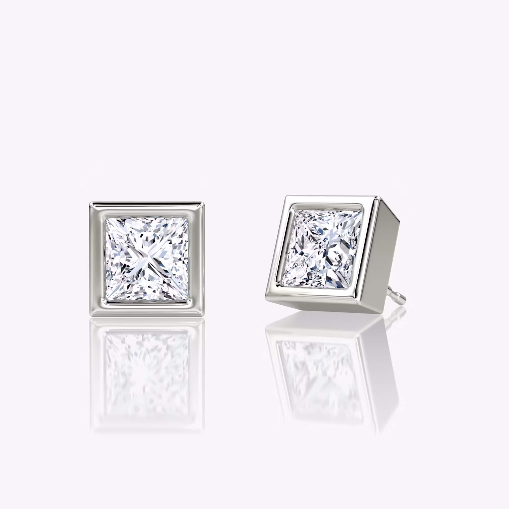 Bezel Solitaire Stud Princess | White Gold