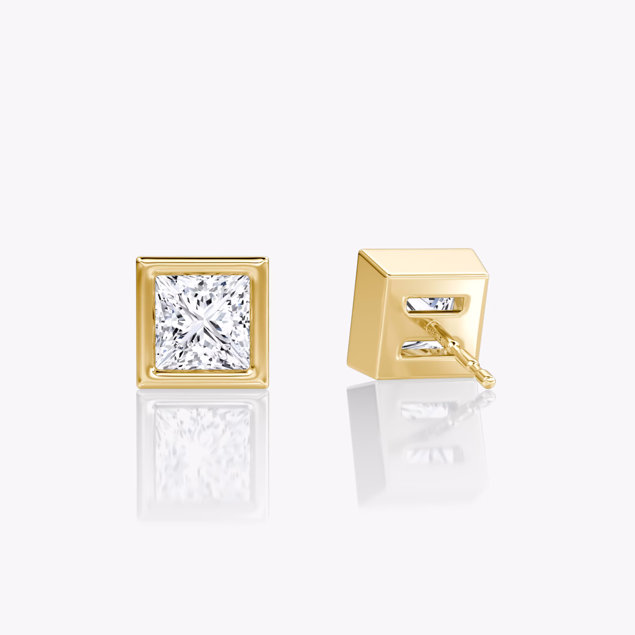 Bezel Solitaire Stud | Princess | 14k | Yellow Gold | caratWeight: 0.75ct