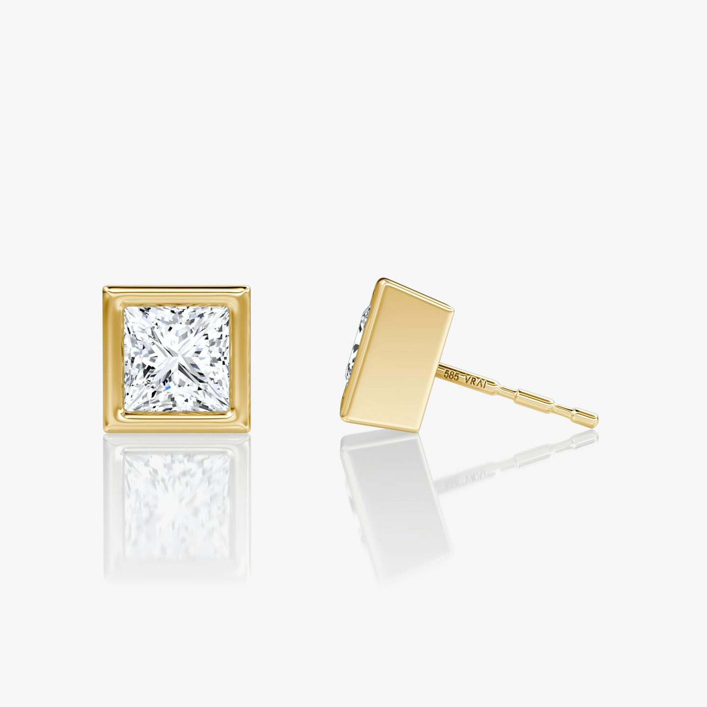 Bezel Solitaire Stud | Princess | 14k | Yellow Gold | caratWeight: 0.75ct