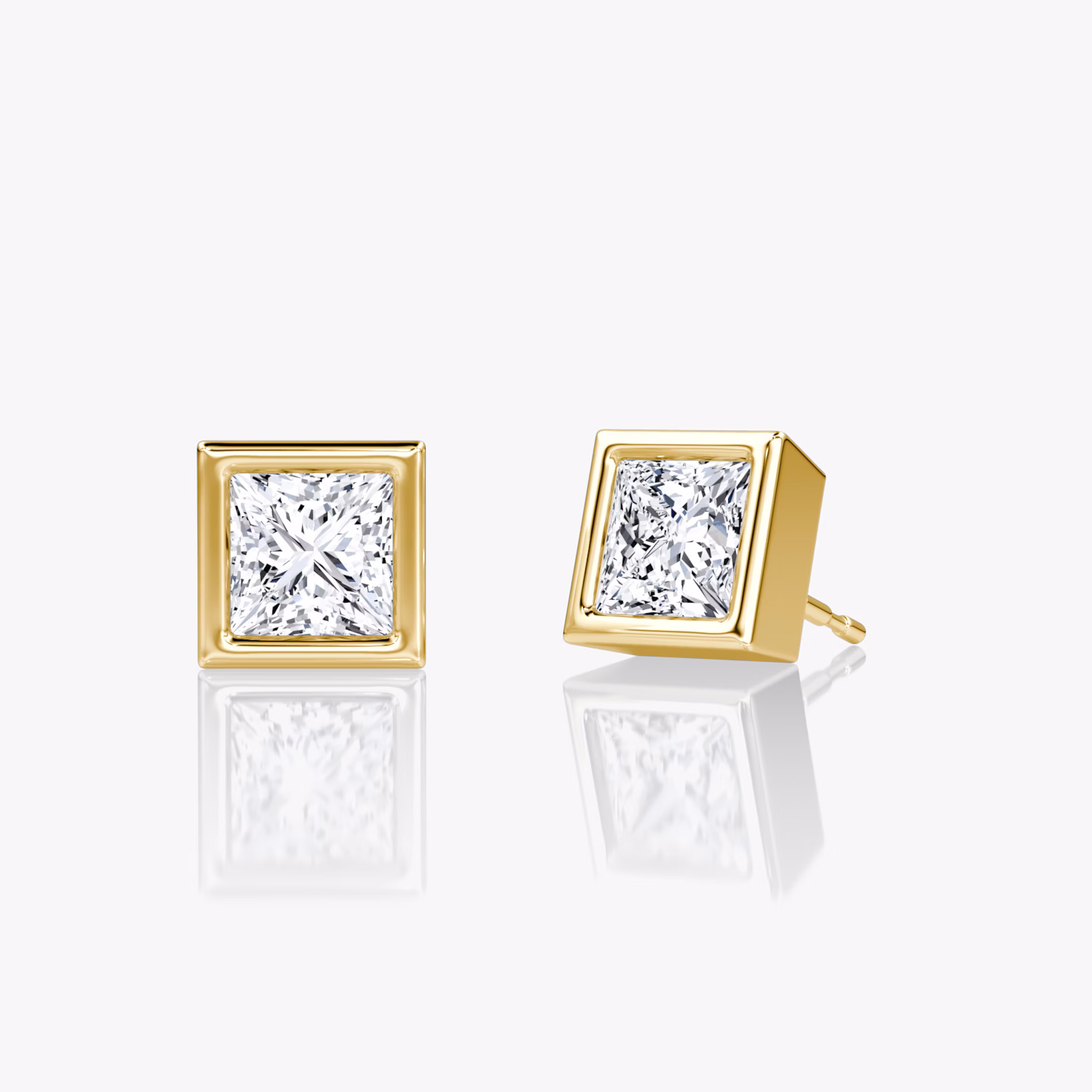 Bezel Solitaire Stud | Princess | 14k | Yellow Gold | caratWeight: 0.75ct