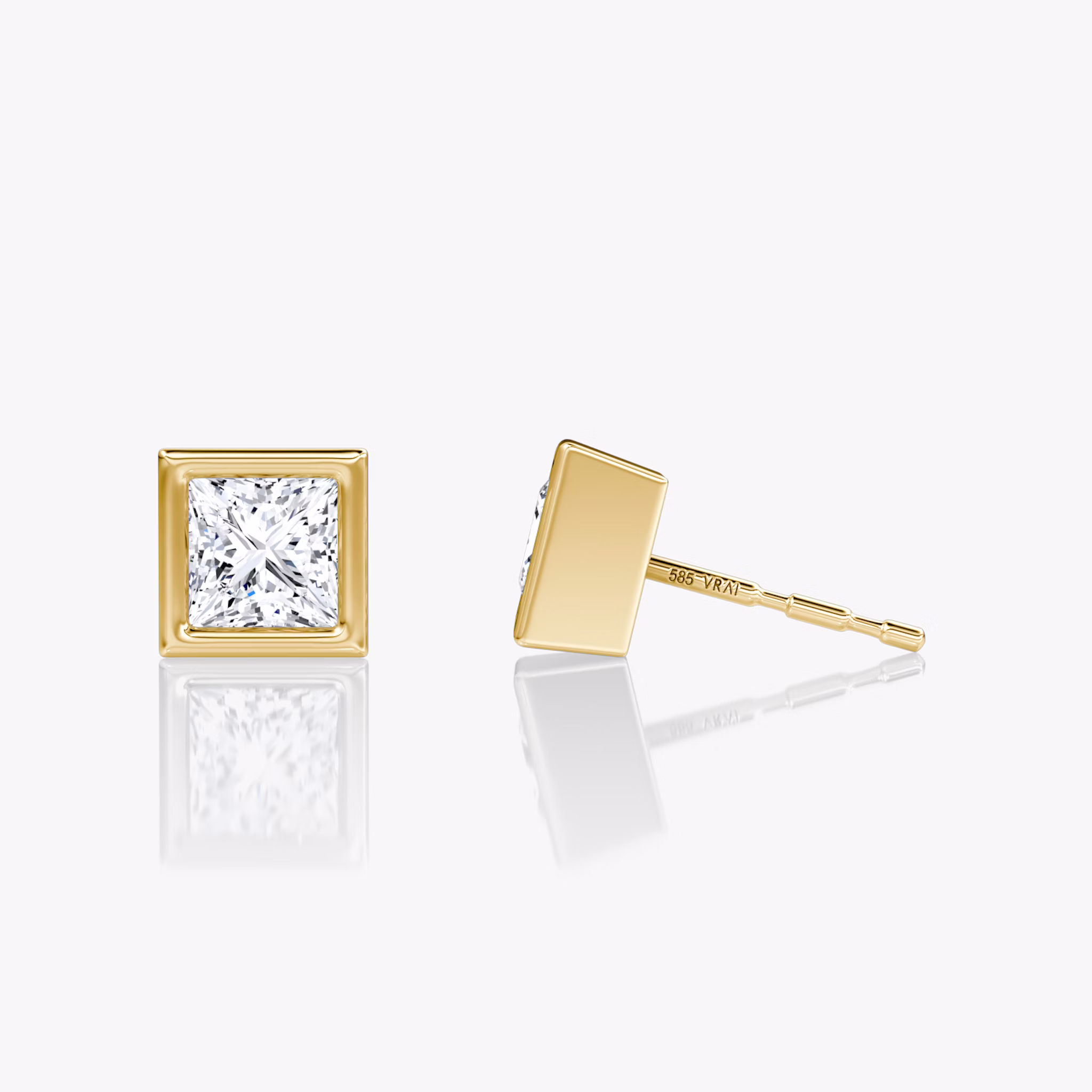 Bezel Solitaire Stud | Princess | 14k | Yellow Gold | caratWeight: 0.50ct
