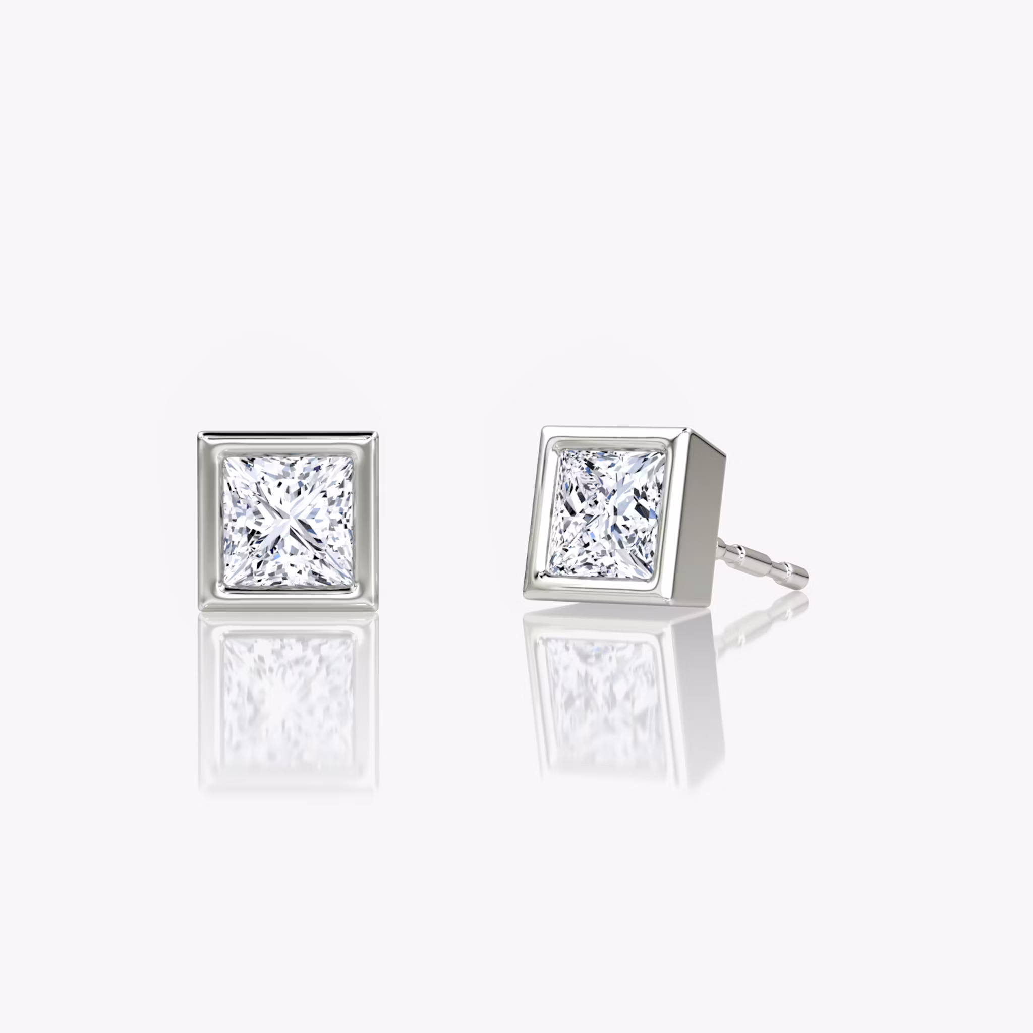 Bezel Solitaire Stud Princess | White Gold