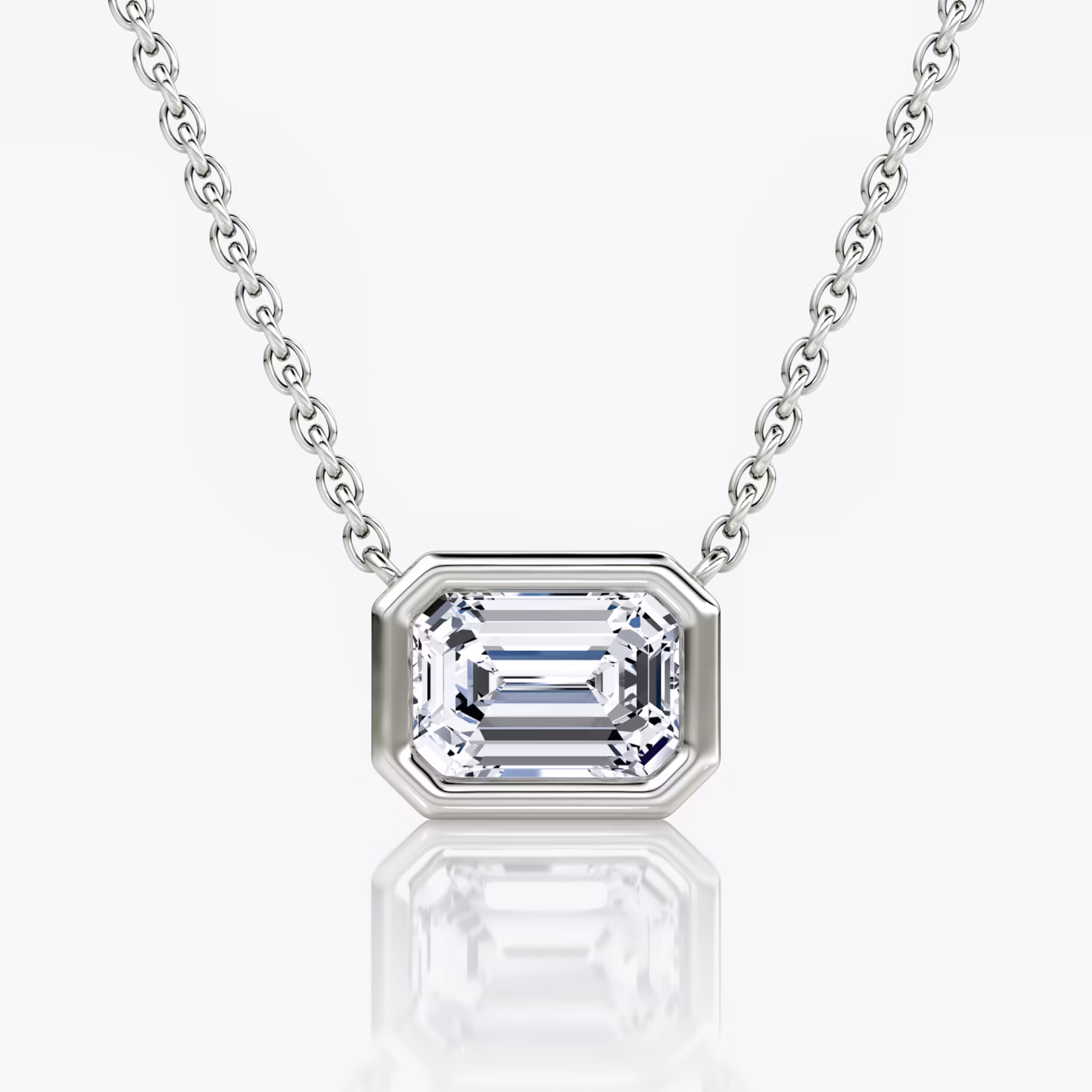Bezel Solitaire Necklace Emerald | White Gold