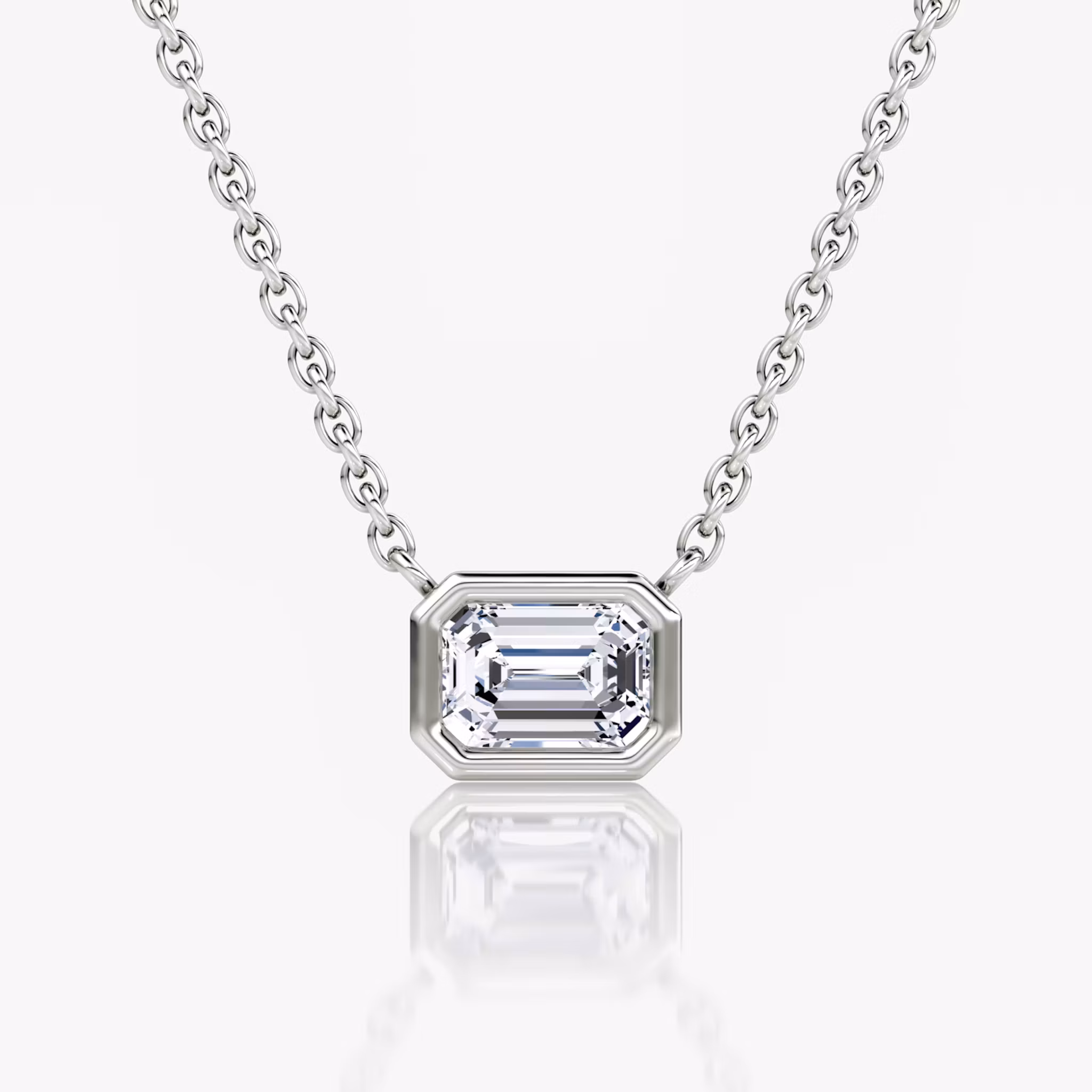 Bezel Solitaire Necklace Emerald | White Gold
