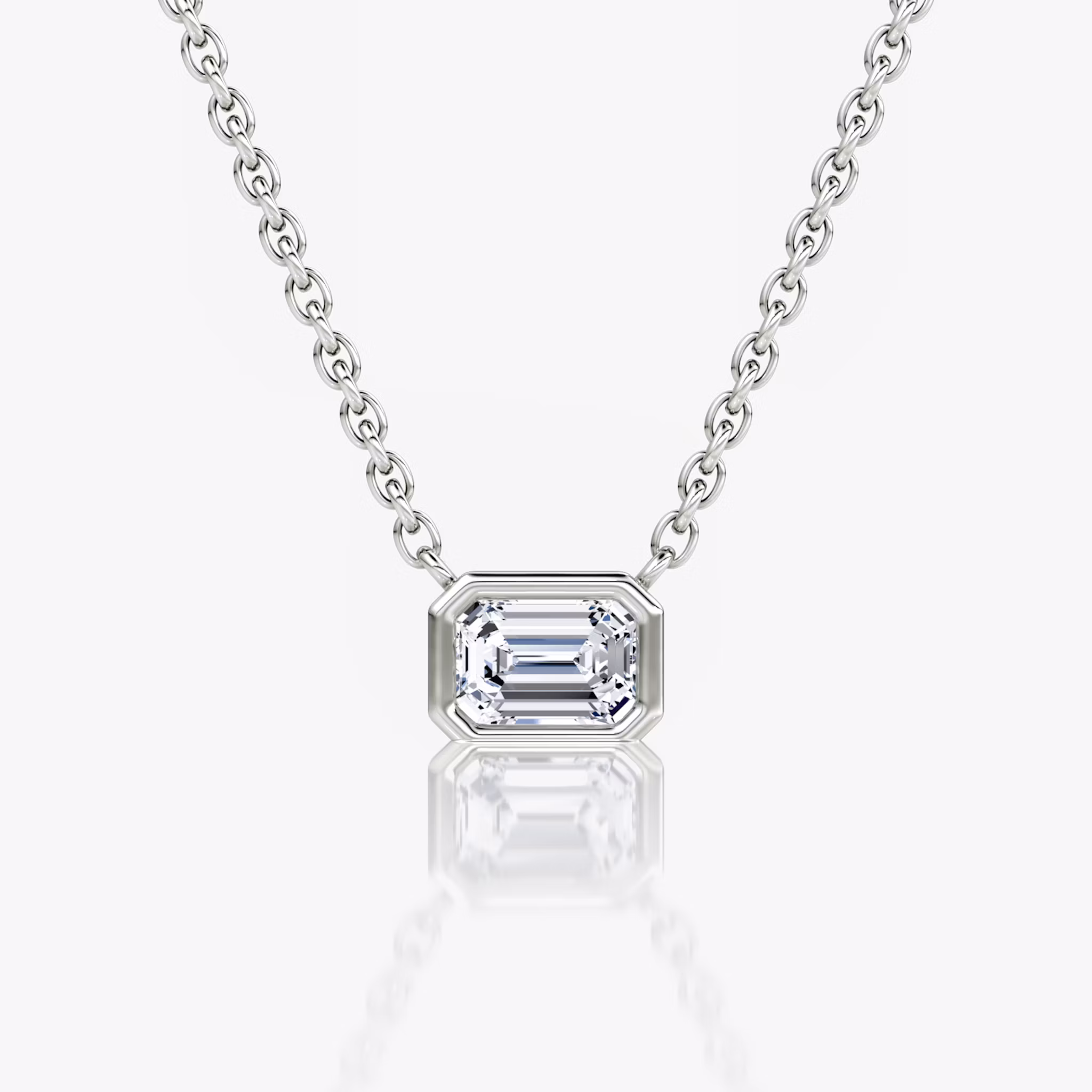 Bezel Solitaire Necklace Emerald | White Gold