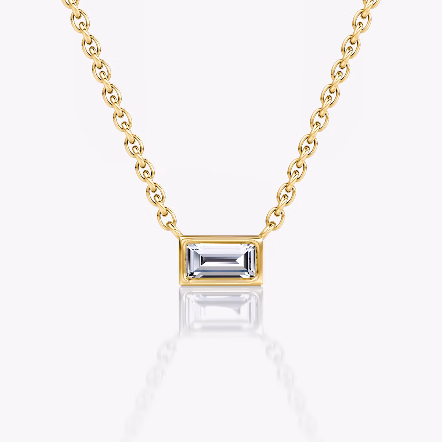 Bezel Solitär Halskette Baguette | Yellow Gold