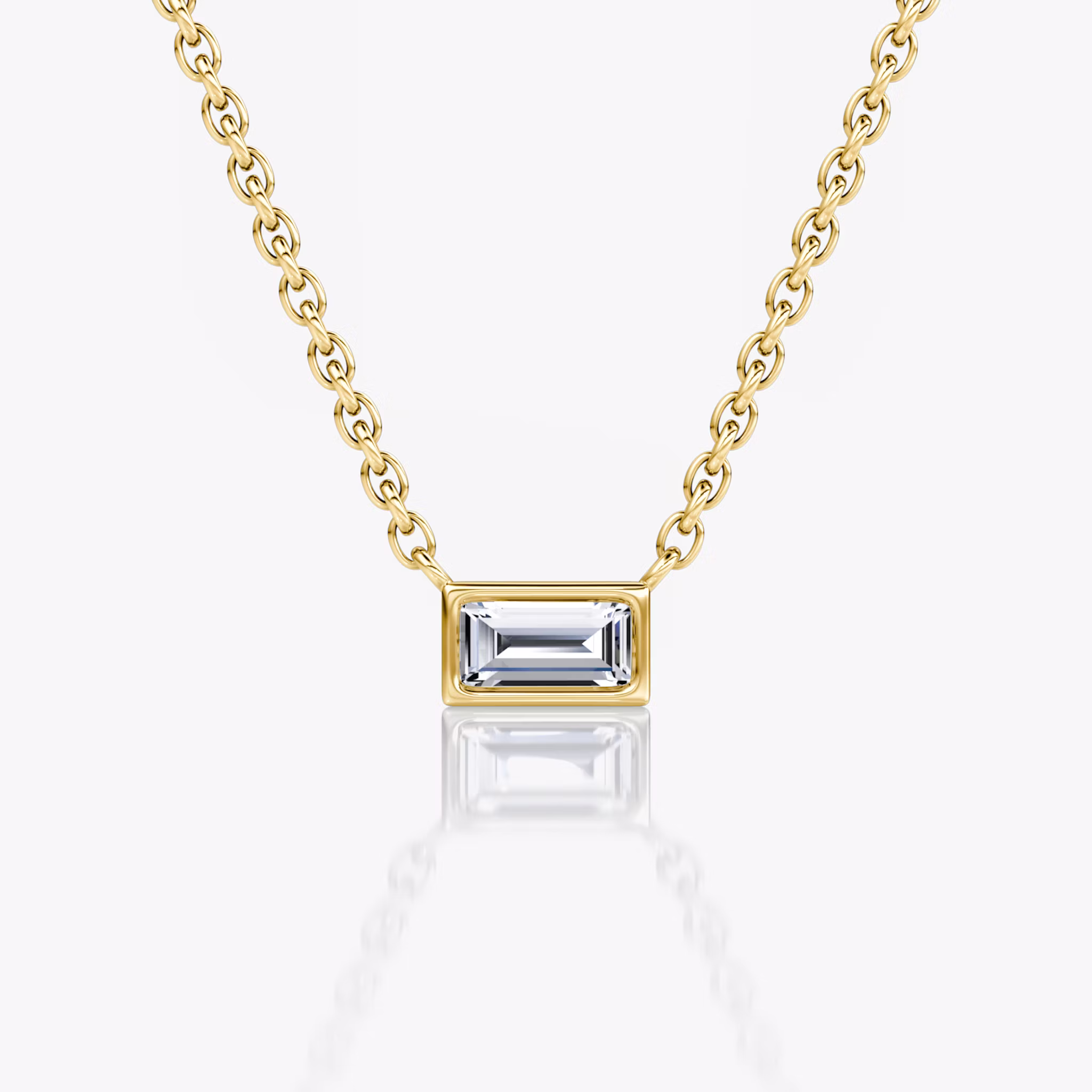 Bezel Solitaire Necklace Baguette | Yellow Gold