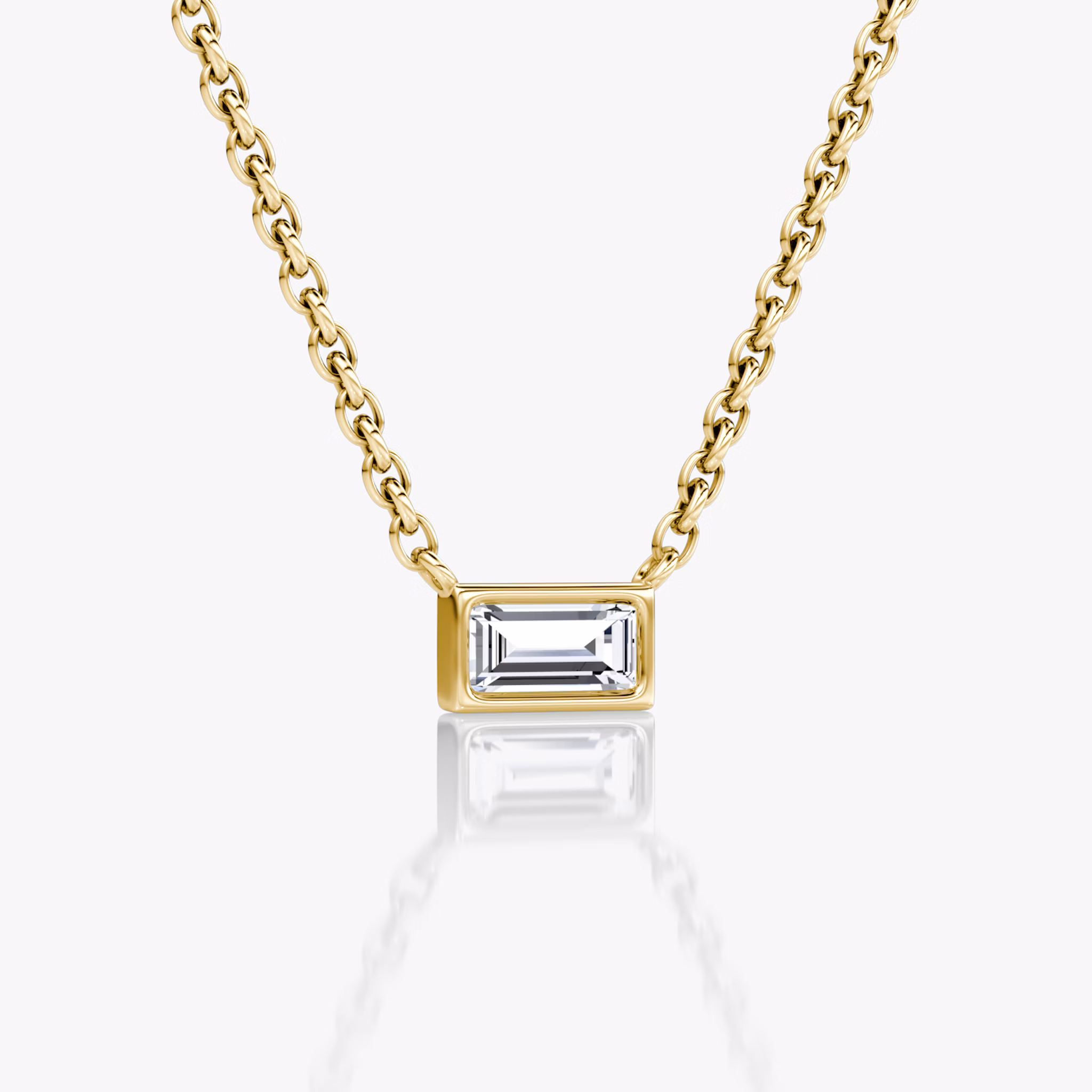 Bezel Solitaire Necklace | Baguette | 14k | Yellow Gold | caratWeight: 0.10ct