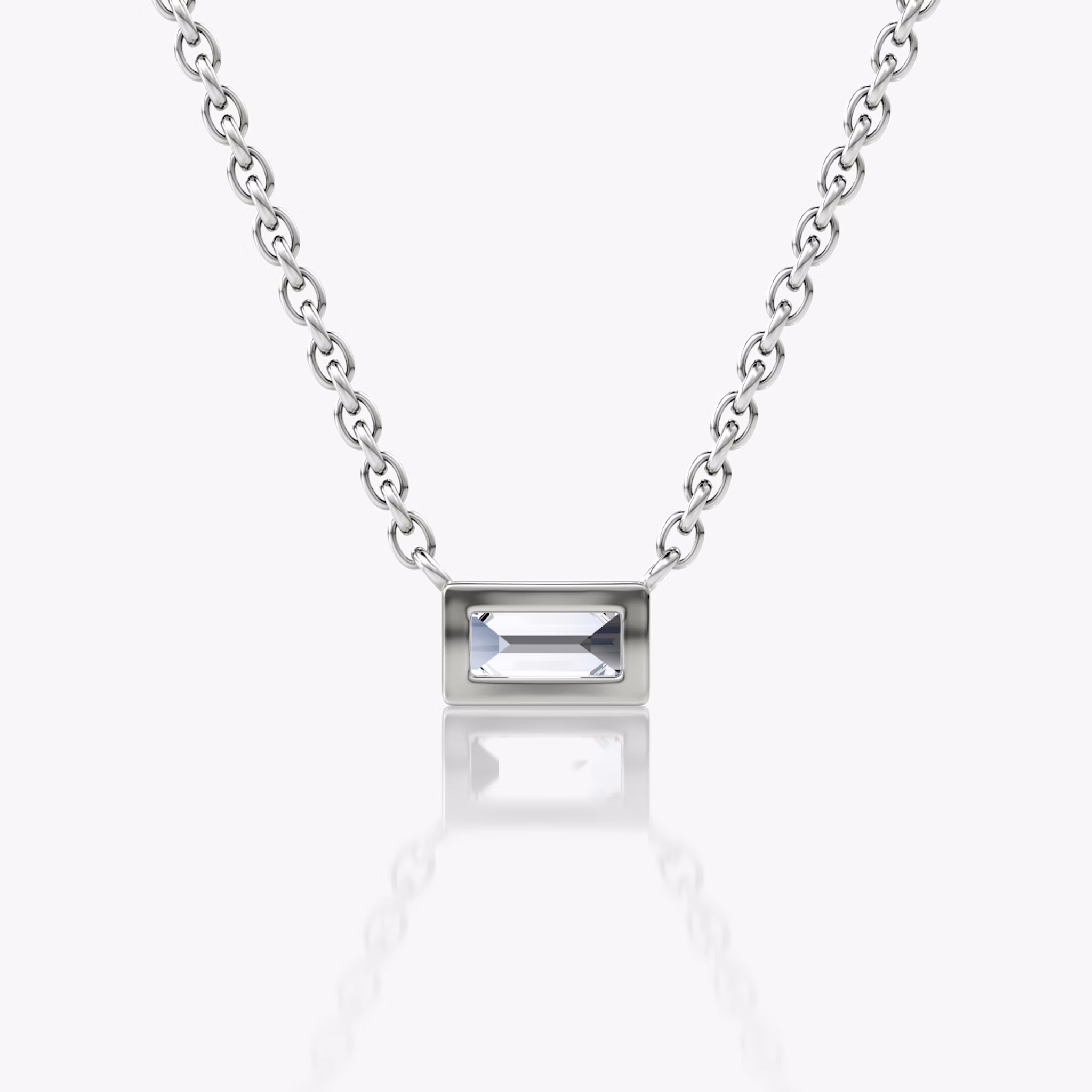 Bezel Solitaire Necklace | Baguette | 14k | White Gold | caratWeight: 0.10ct