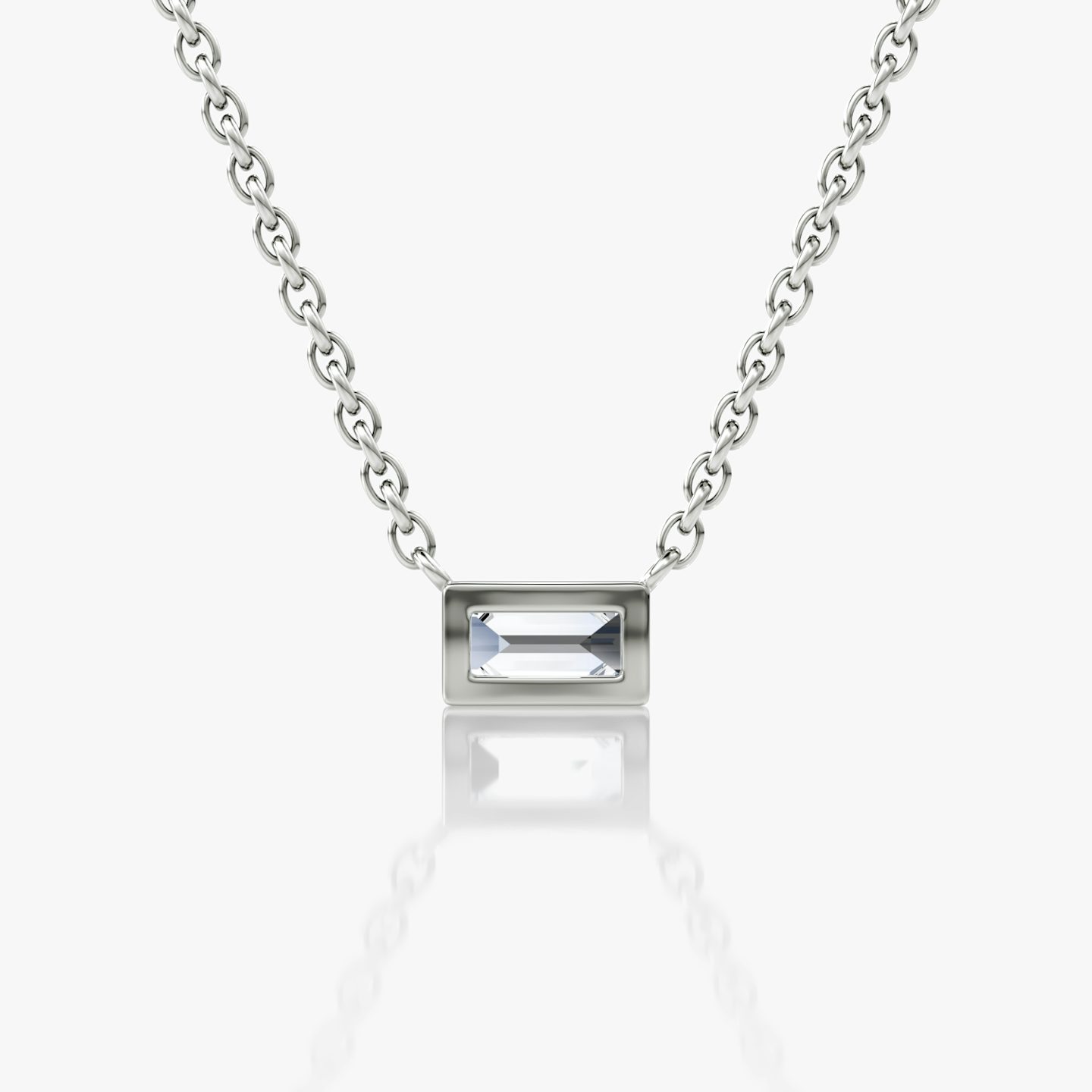 Bezel Solitaire Necklace | Baguette | 14k | White Gold | caratWeight: 0.10ct