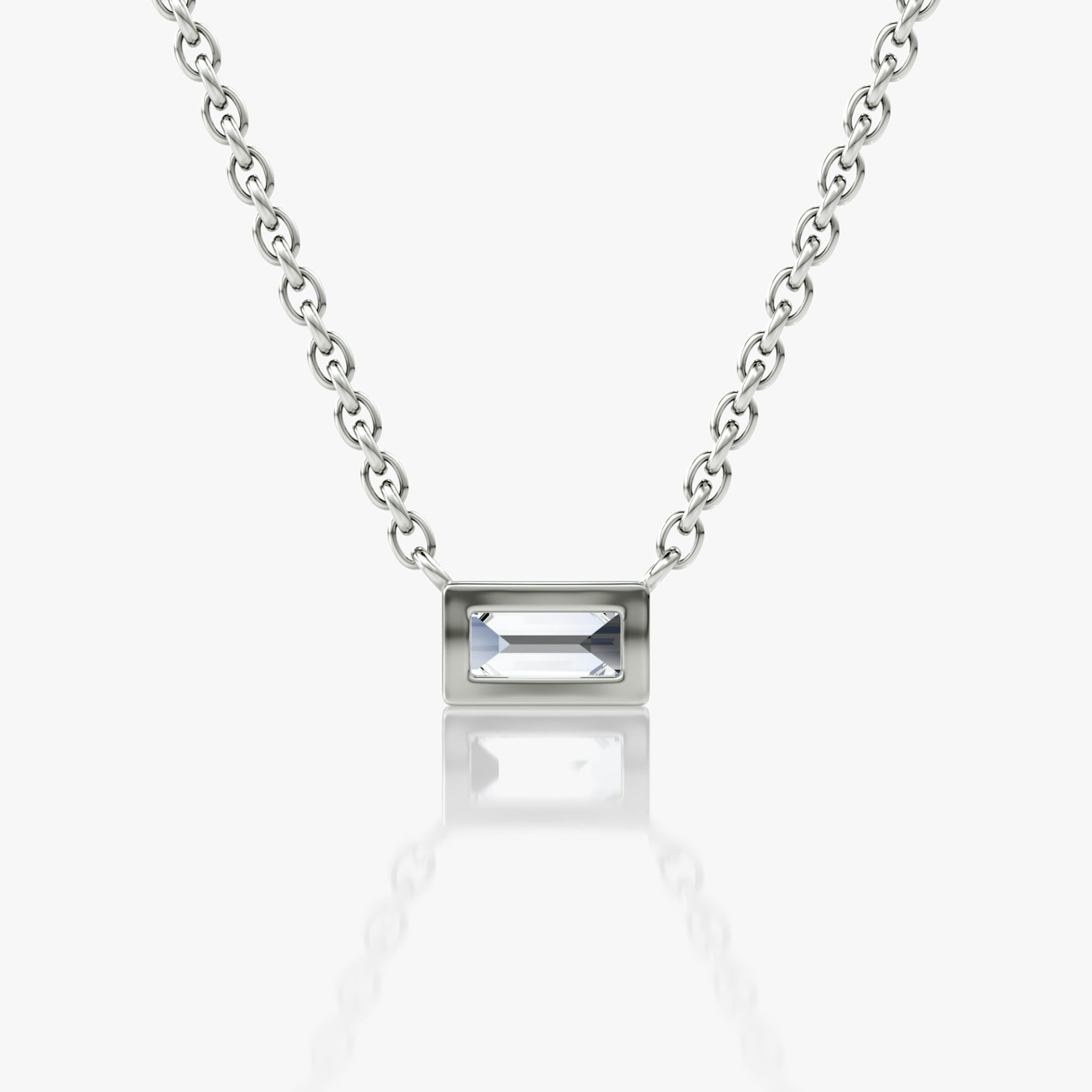 Bezel Solitaire Necklace | Baguette | 14k | White Gold | caratWeight: 0.10ct