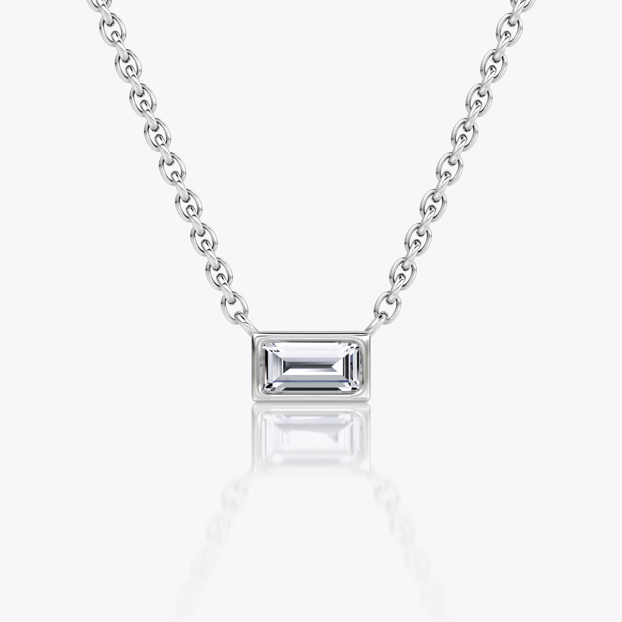 Bezel Solitaire Necklace | Baguette | 14k | White Gold | caratWeight: 0.10ct