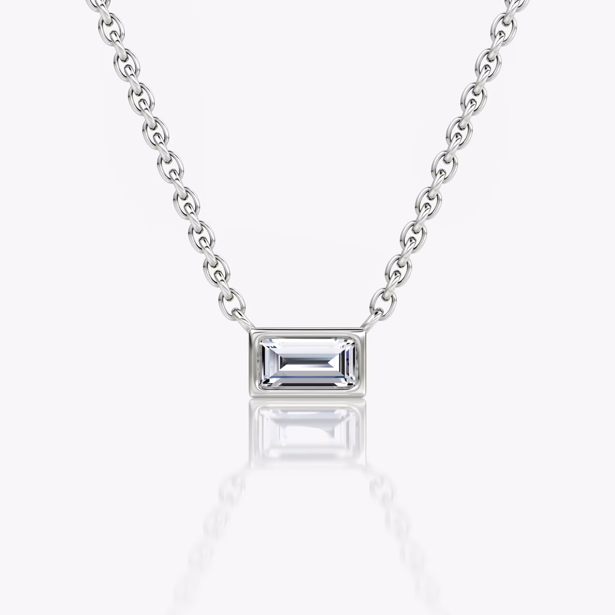 Bezel Solitaire Necklace Baguette | White Gold