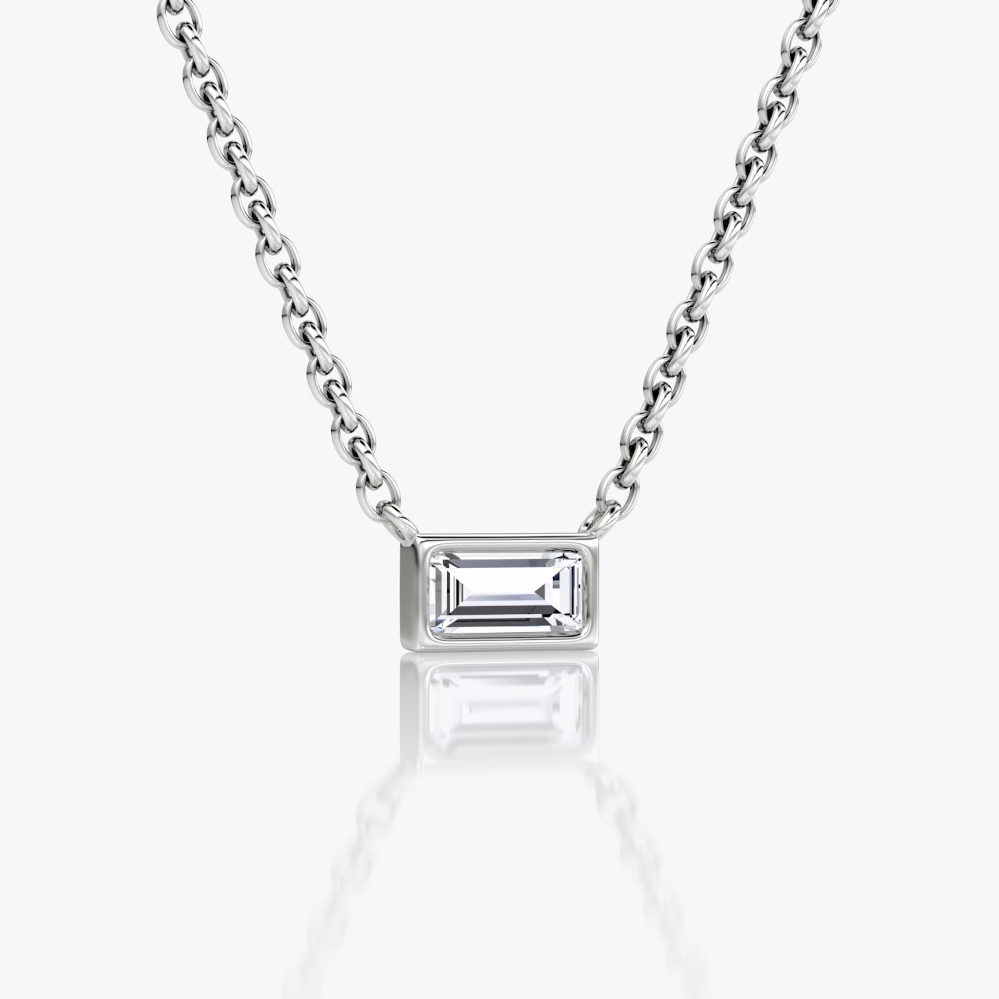 Bezel Solitaire Necklace | Baguette | 14k | White Gold | caratWeight: 0.10ct