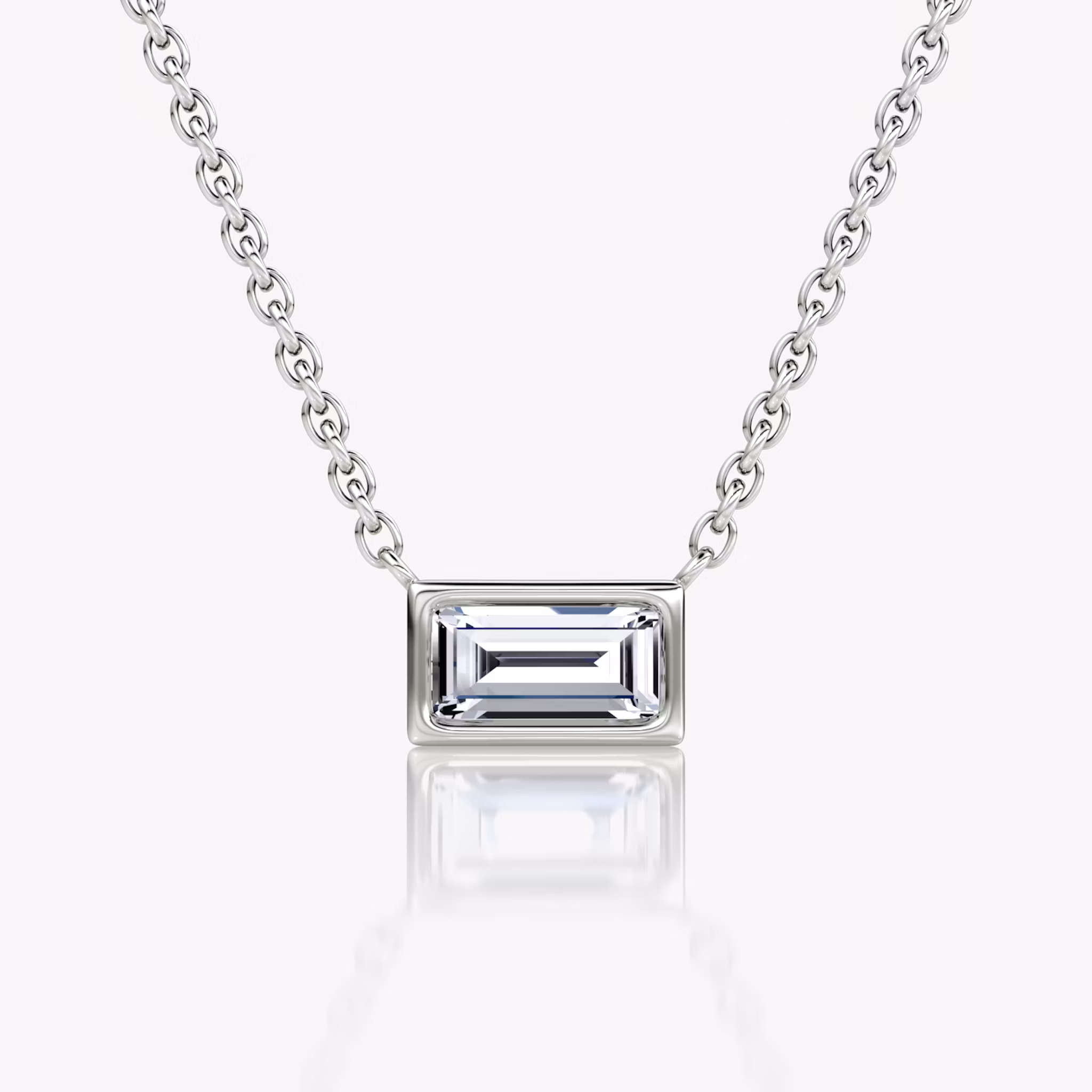 Bezel Solitaire Necklace Baguette | White Gold