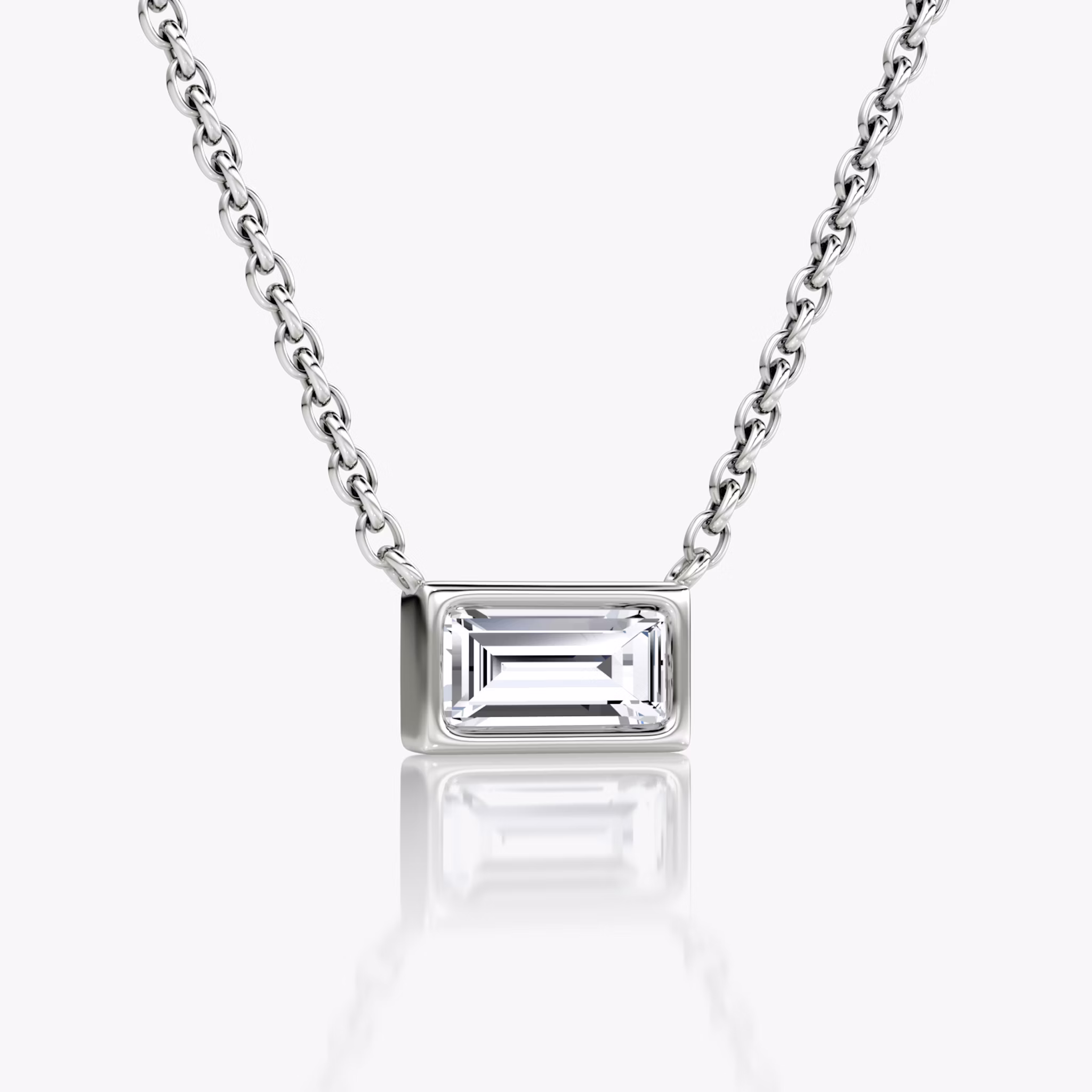 Bezel Solitaire Necklace | Baguette | 14k | White Gold | caratWeight: 0.25ct