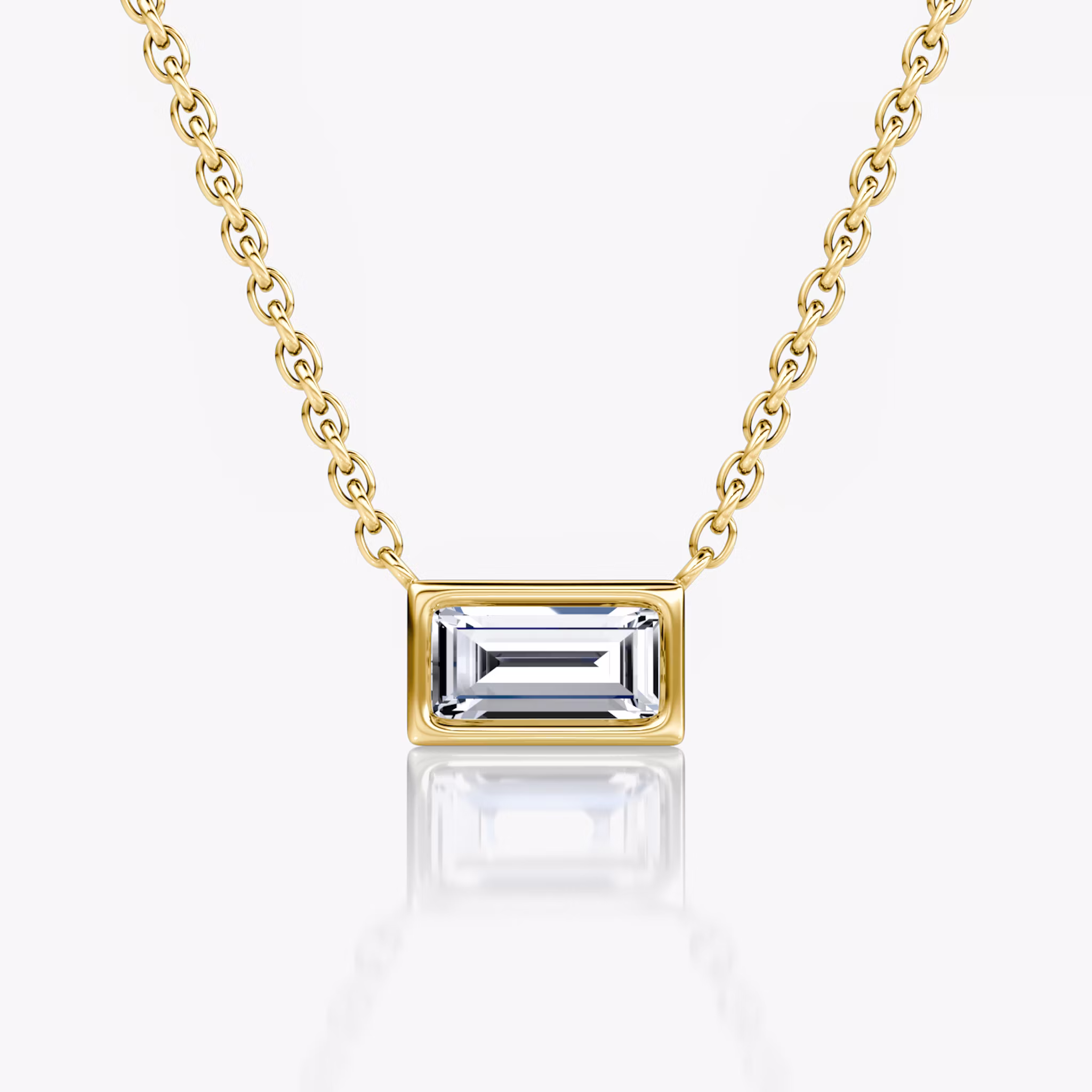 Bezel Solitaire Necklace Baguette | Yellow Gold