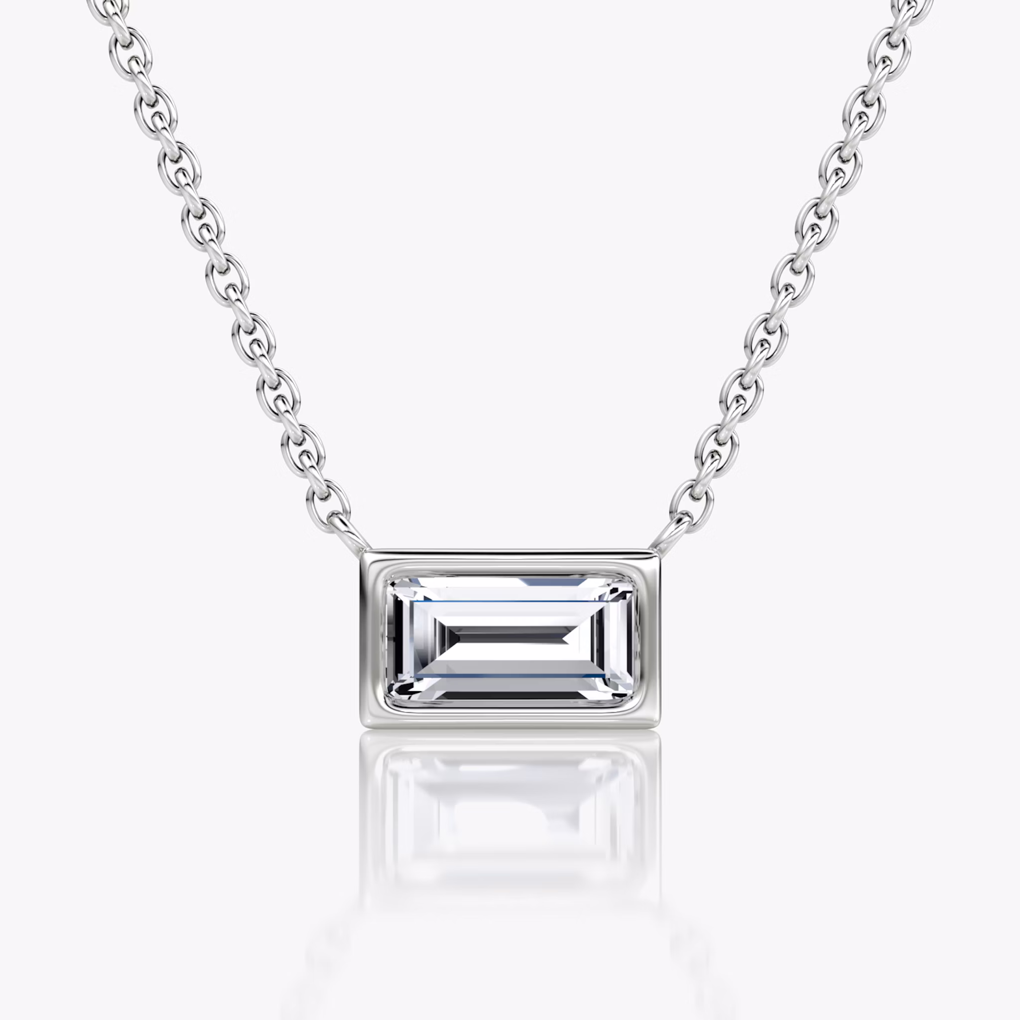 Bezel Solitaire Necklace | Baguette | 14k | White Gold | caratWeight: 0.50ct