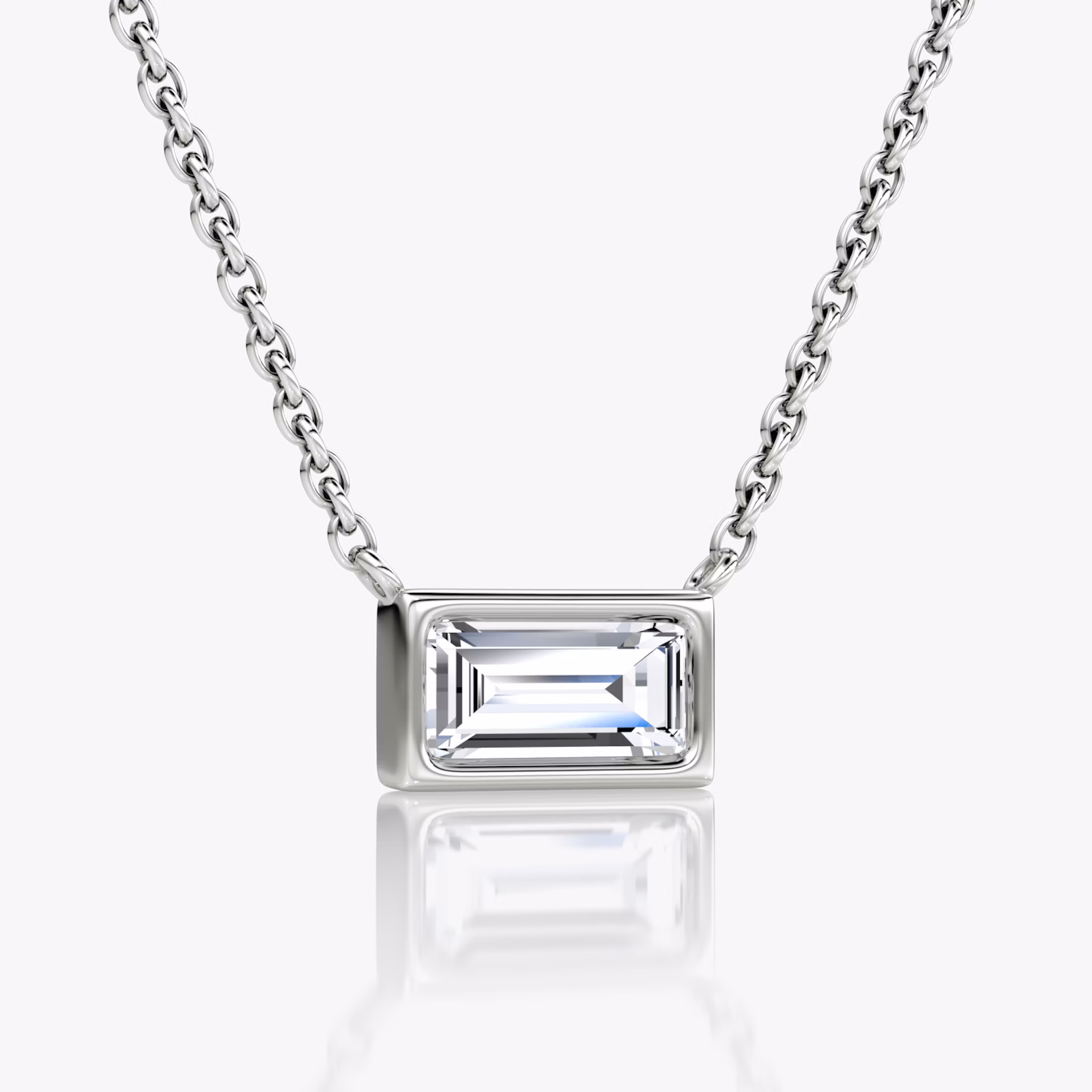 Bezel Solitaire Necklace | Baguette | 14k | White Gold | caratWeight: 0.50ct