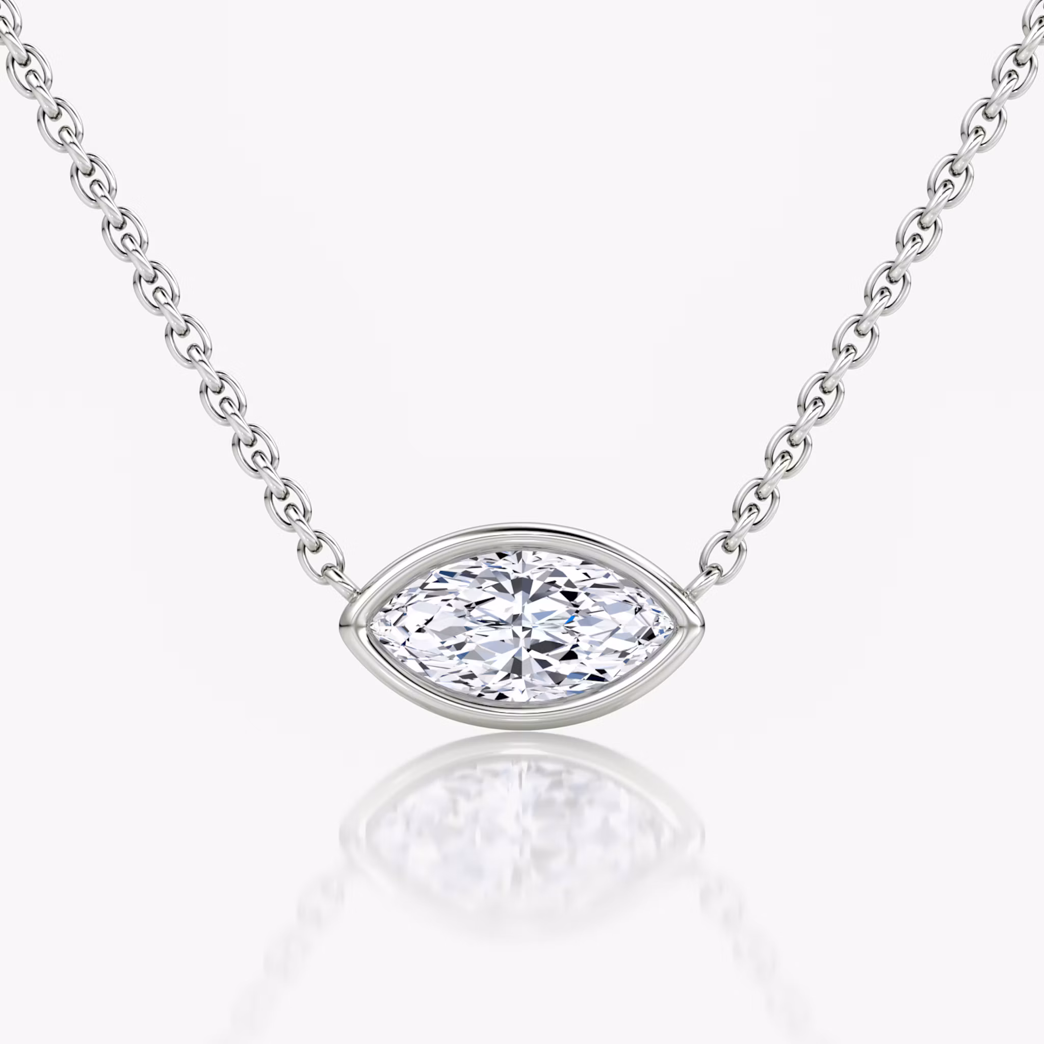Bezel Solitaire Necklace Marquise | White Gold