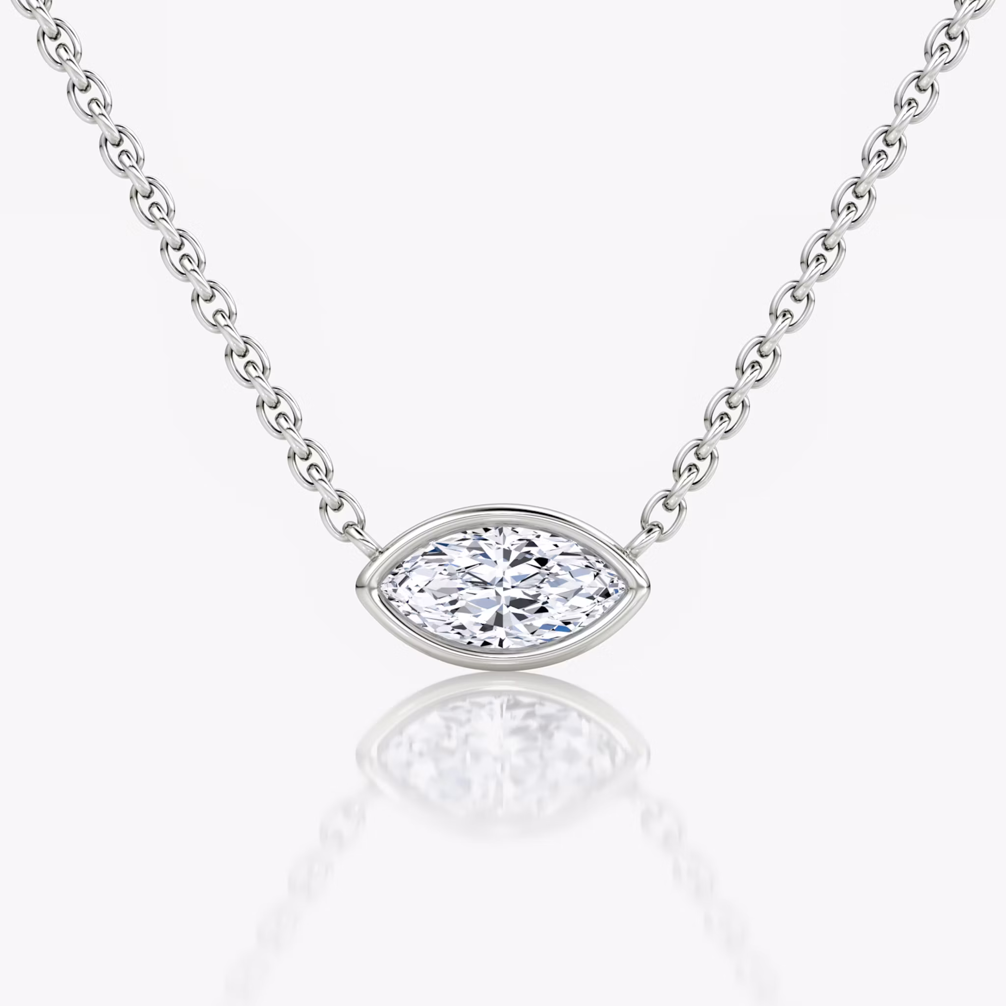 Bezel Solitaire Necklace Marquise | White Gold