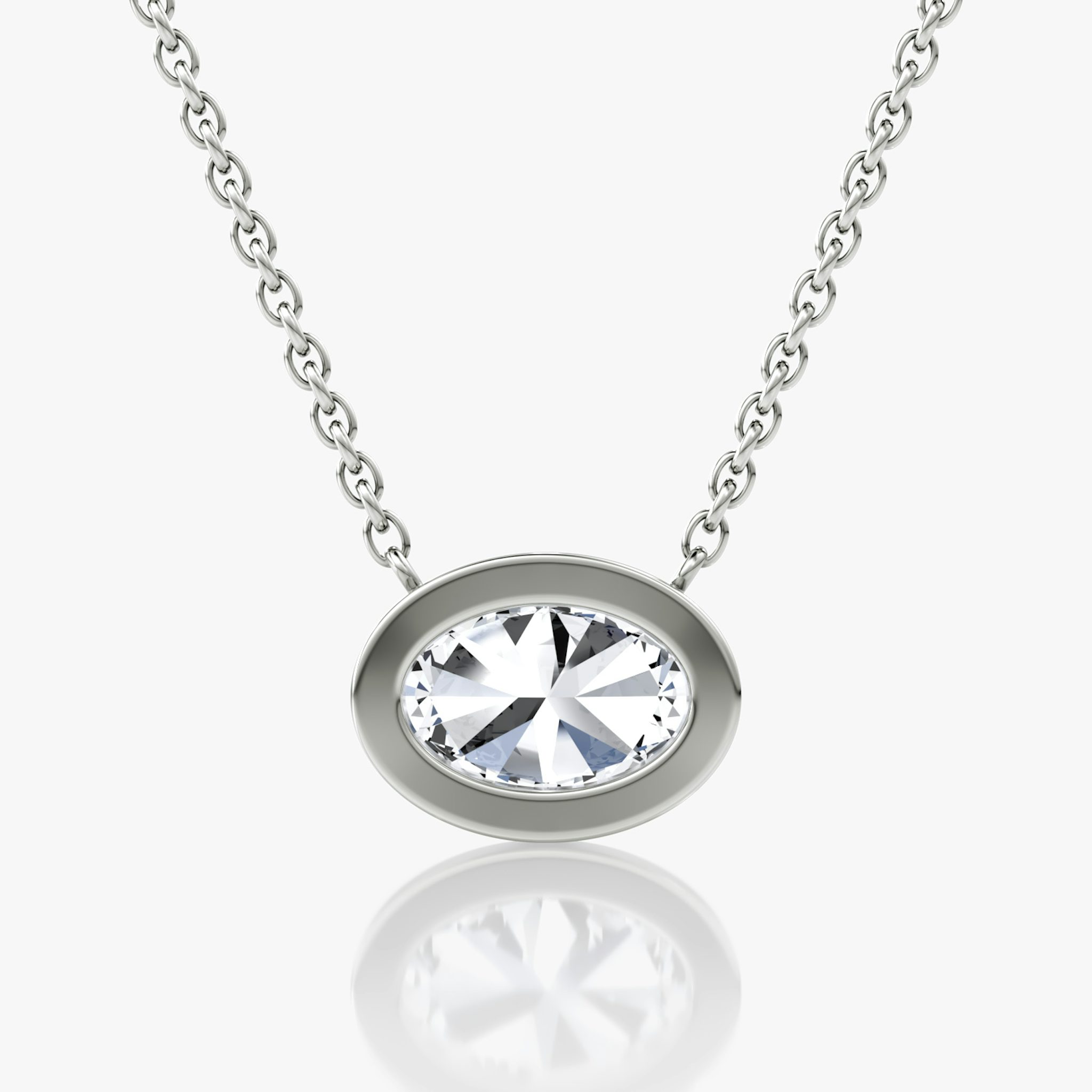 Bezel Solitaire Necklace | Oval | 14k | White Gold | caratWeight: other