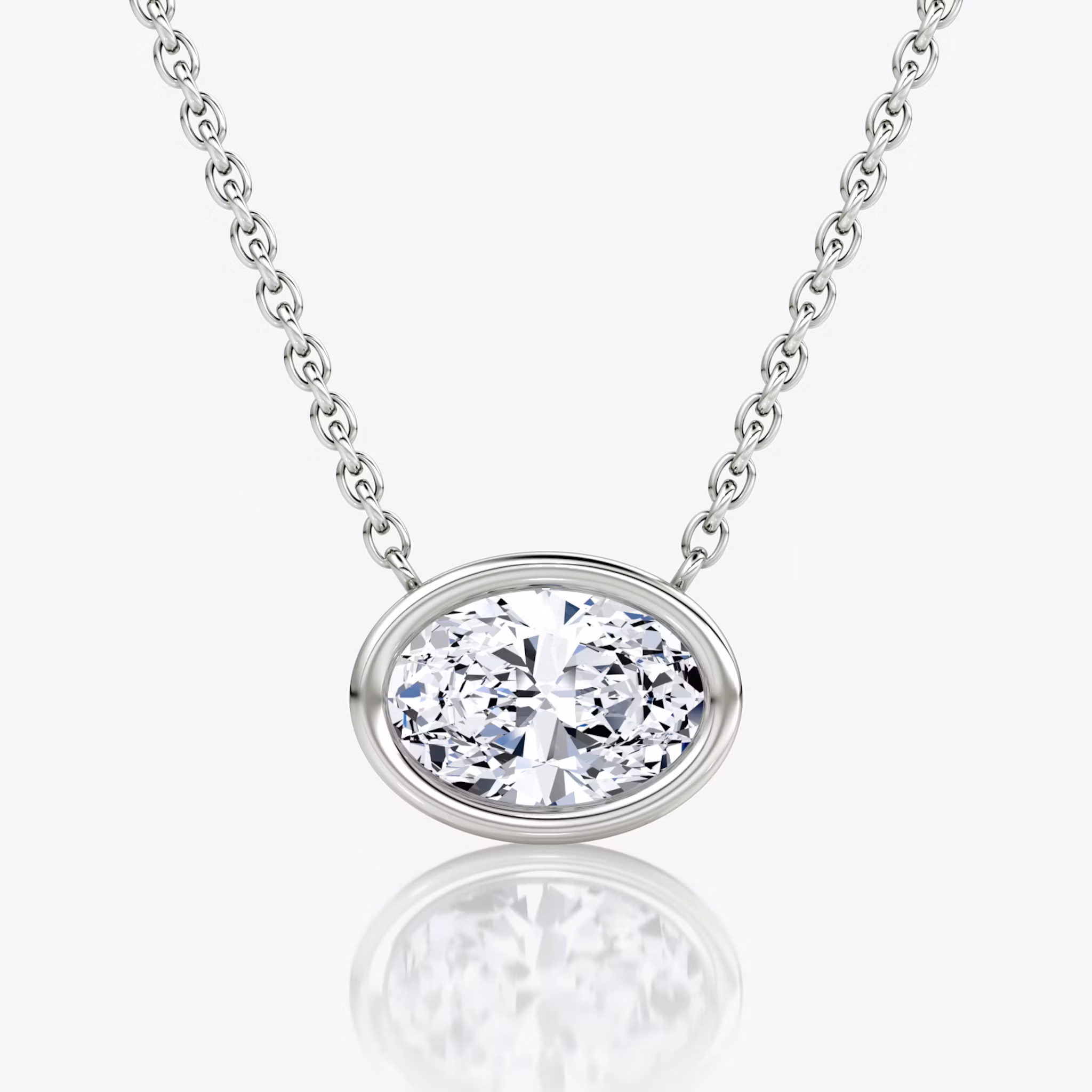 Bezel Solitaire Necklace Oval | White Gold