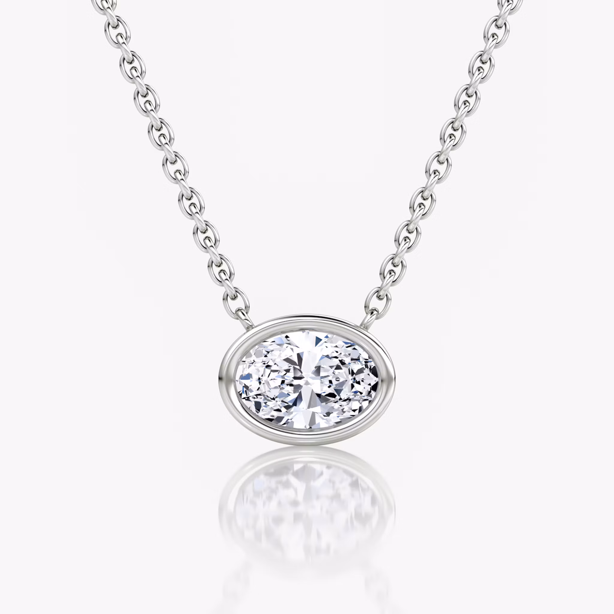 Bezel Solitaire Necklace Oval | White Gold