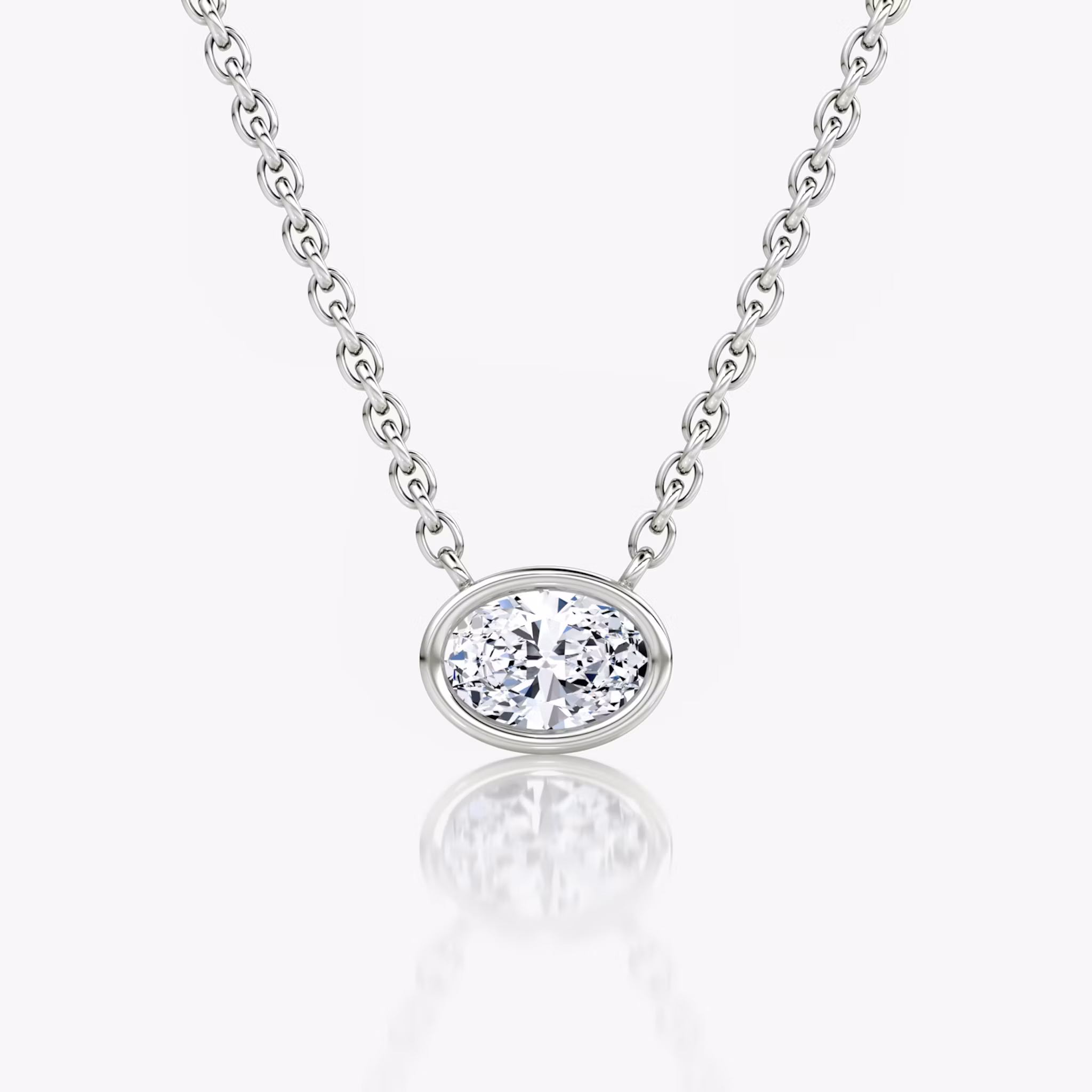 Bezel Solitaire Necklace Oval | White Gold