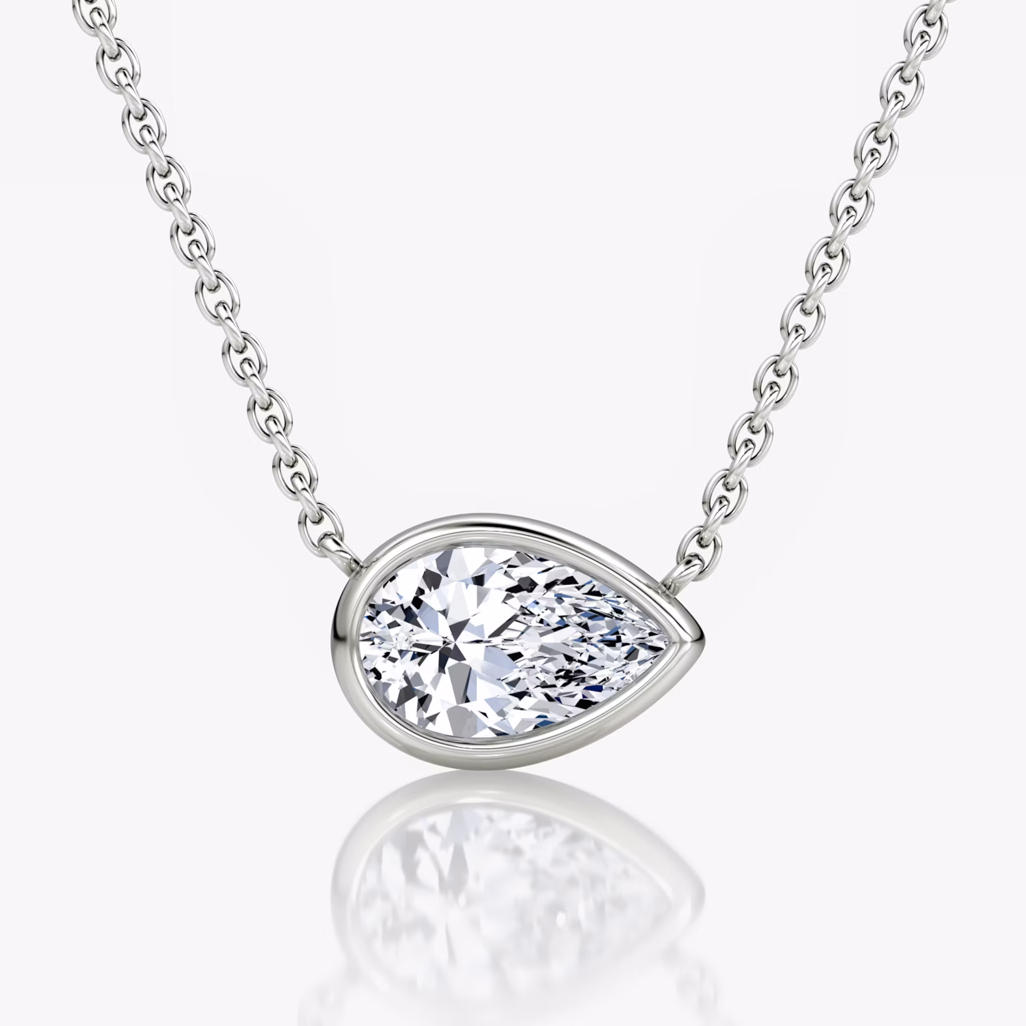 Bezel Solitaire Necklace Pear | White Gold