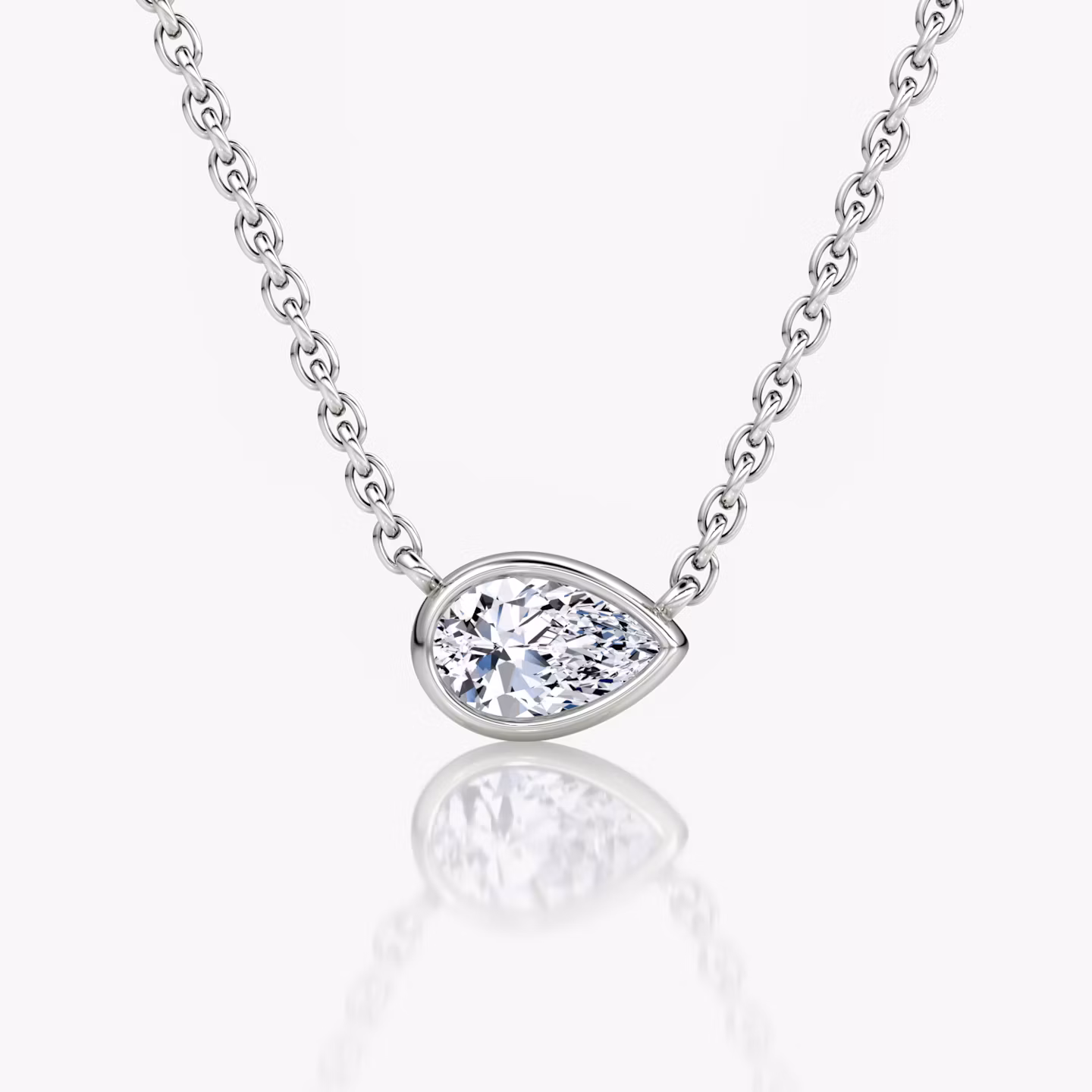 Bezel Solitaire Necklace Pear | White Gold