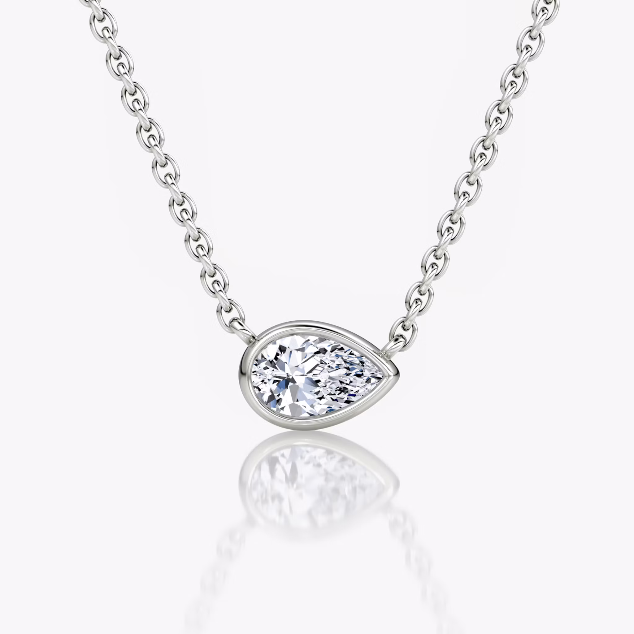 Bezel Solitaire Necklace Pear | White Gold