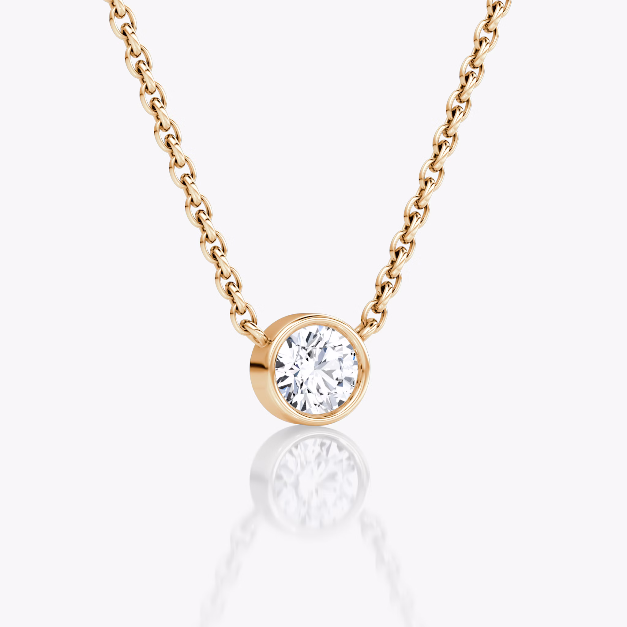 Bezel Solitaire Necklace | Round Brilliant | 14k | Rose Gold | caratWeight: 0.10ct