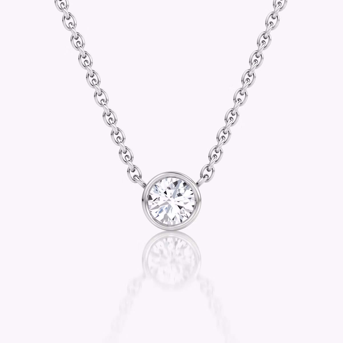 Bezel Solitaire Necklace | Round Brilliant | 14k | White Gold | caratWeight: 0.10ct