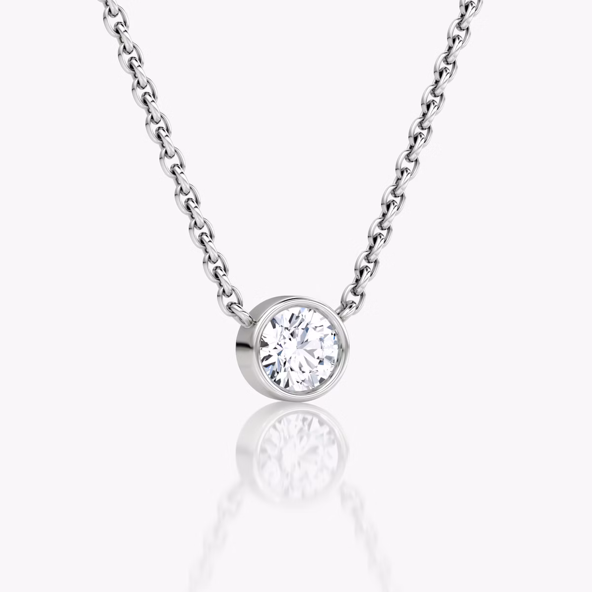 Bezel Solitaire Necklace | Round Brilliant | 14k | White Gold | caratWeight: 0.10ct