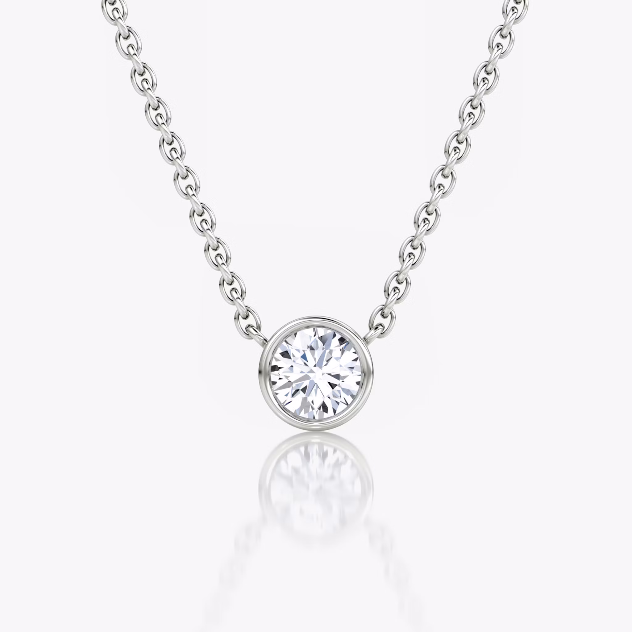 Bezel Solitaire Necklace Round Brilliant | White Gold