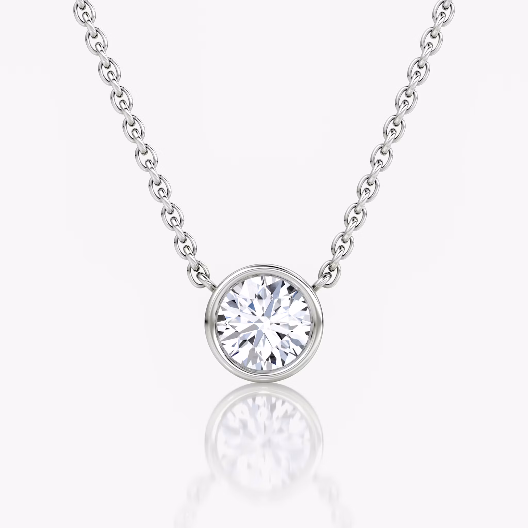 Bezel Solitaire Necklace Round Brilliant | White Gold