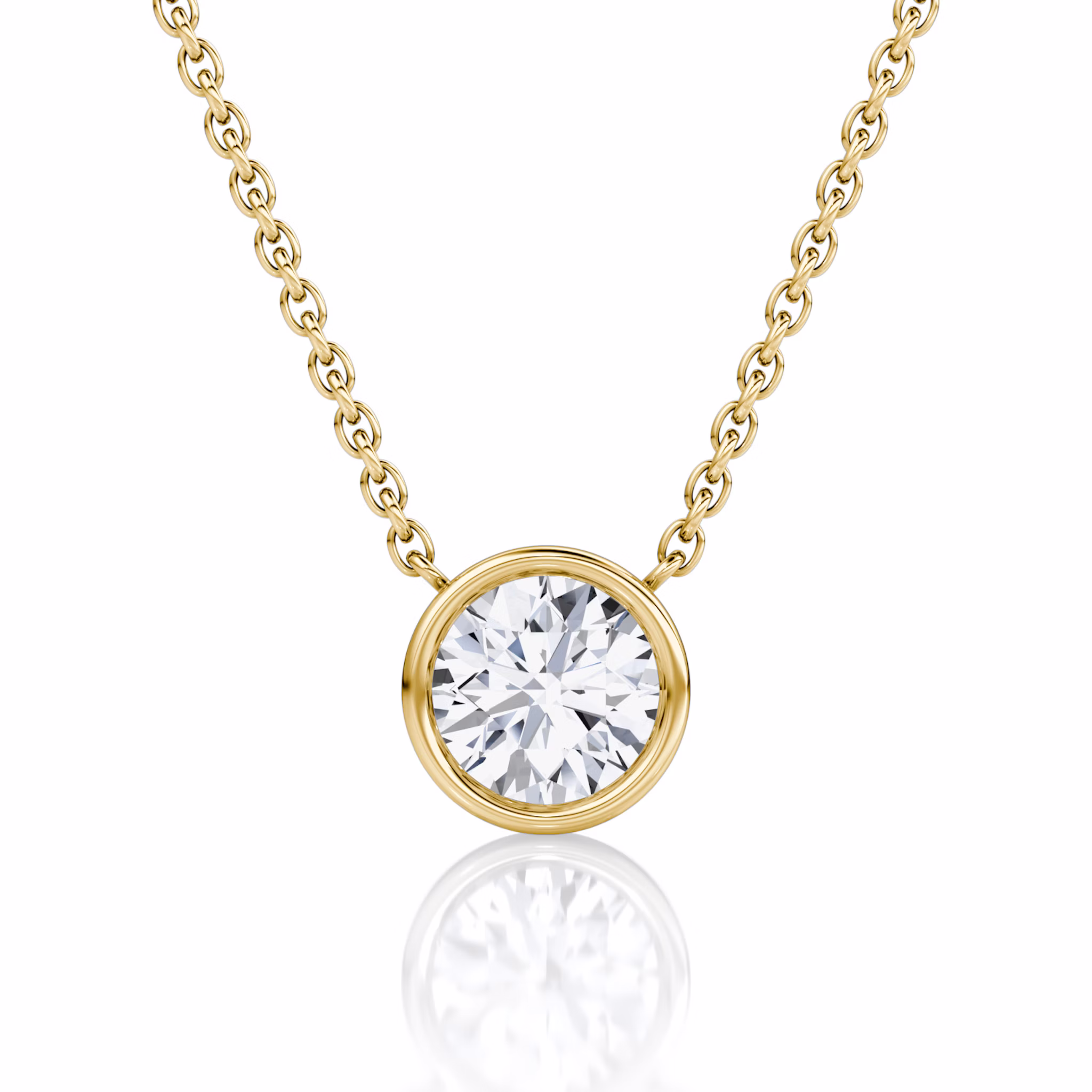 Bezel Solitaire Necklace | Round Brilliant | 14k | Yellow Gold | caratWeight: 0.75ct