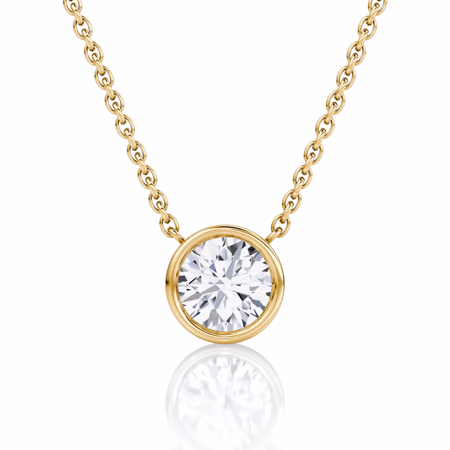 Bezel Solitaire Necklace | Round Brilliant | 14k | Yellow Gold | caratWeight: 0.75ct