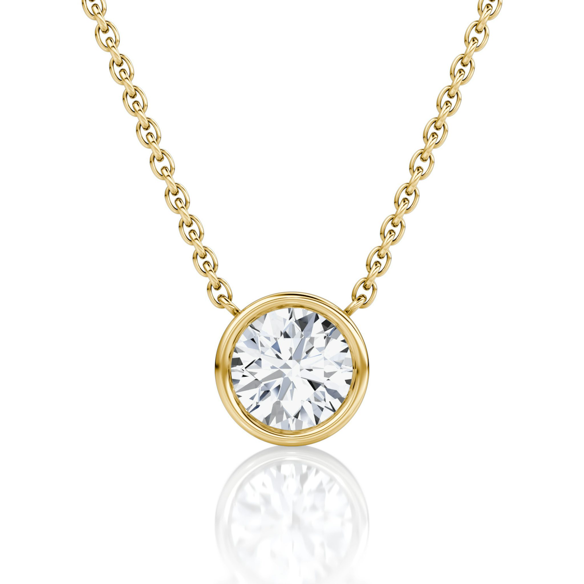 Bezel Solitaire Necklace | Round Brilliant | 14k | Yellow Gold | caratWeight: 0.75ct