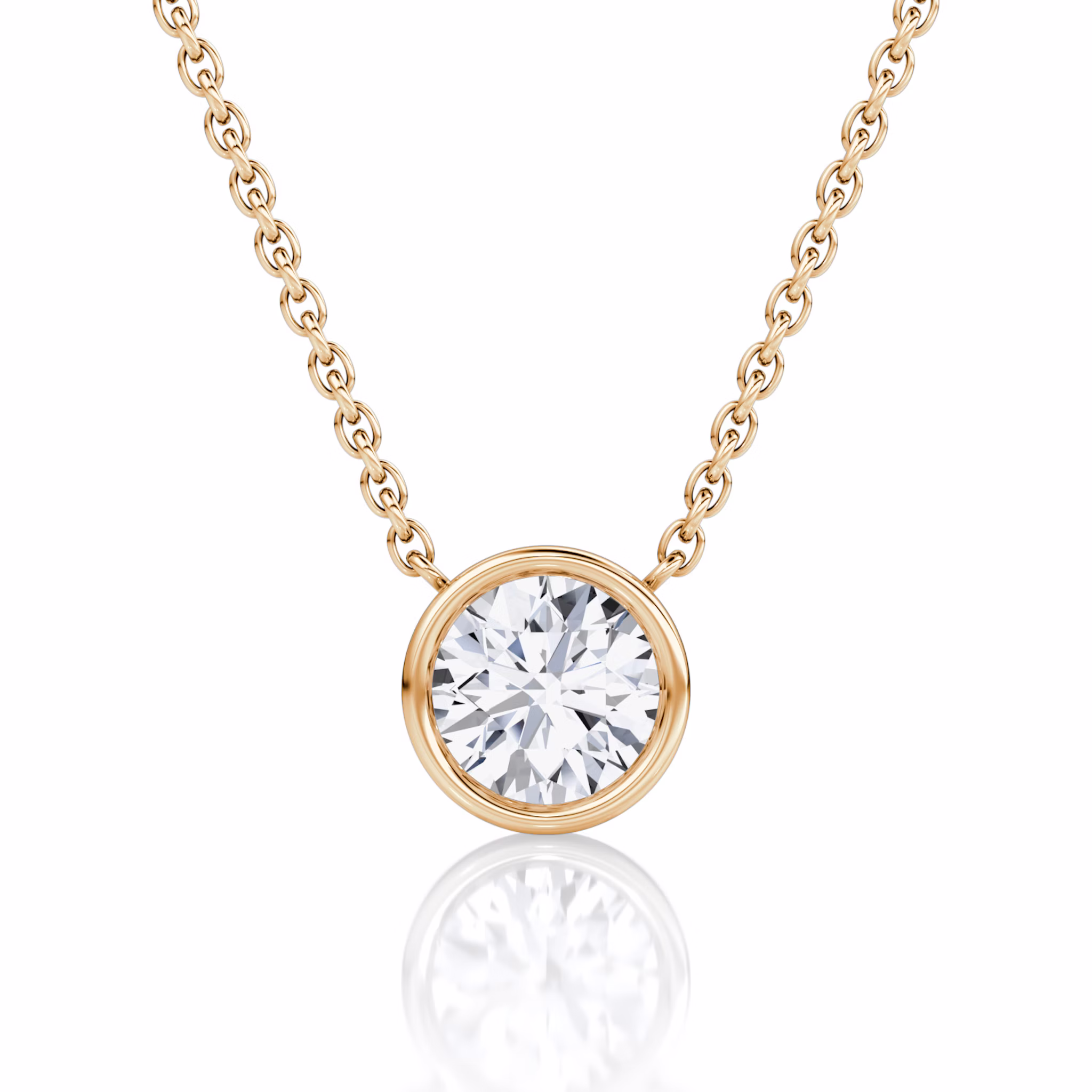 Bezel Solitaire Necklace | Round Brilliant | 14k | Rose Gold | caratWeight: 0.75ct