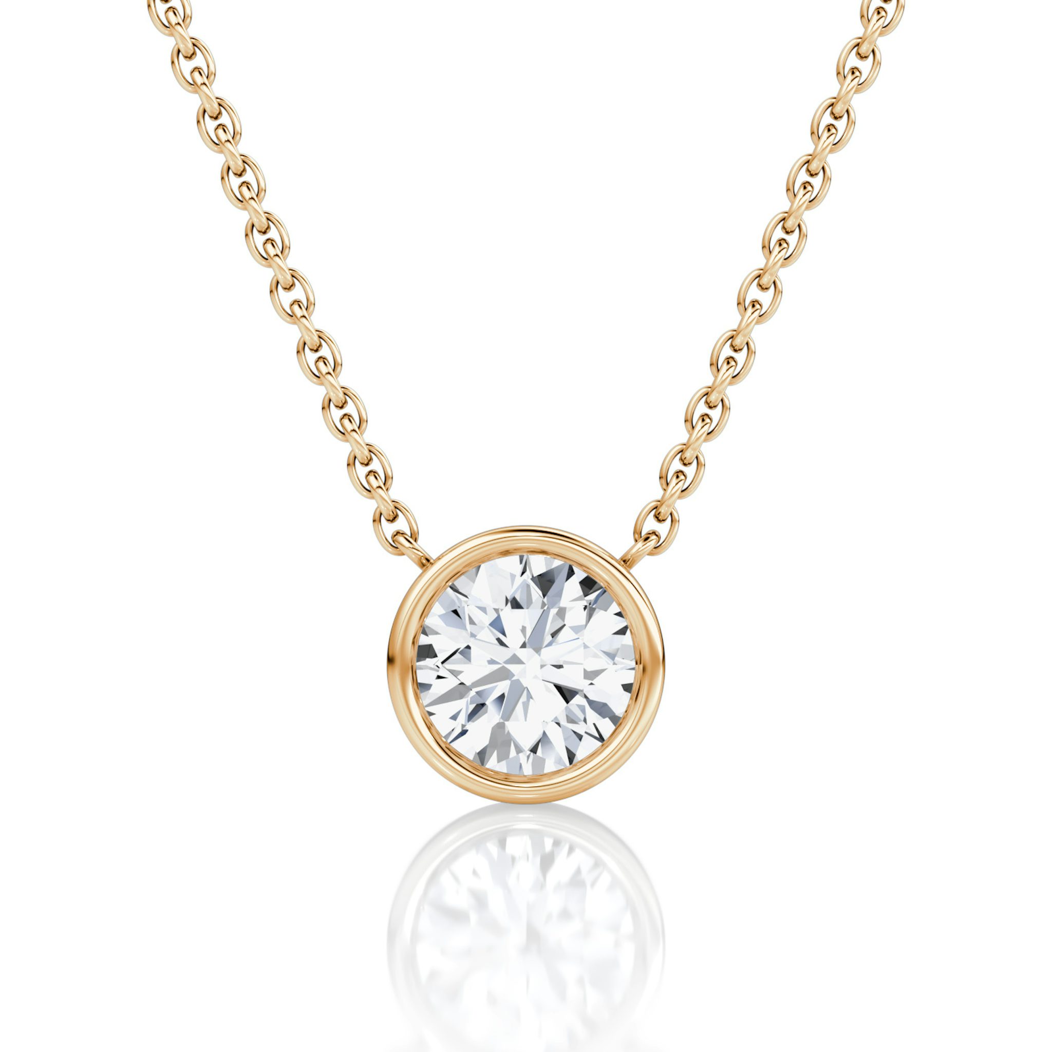 Bezel Solitaire Necklace | Round Brilliant | 14k | Rose Gold | caratWeight: 0.75ct