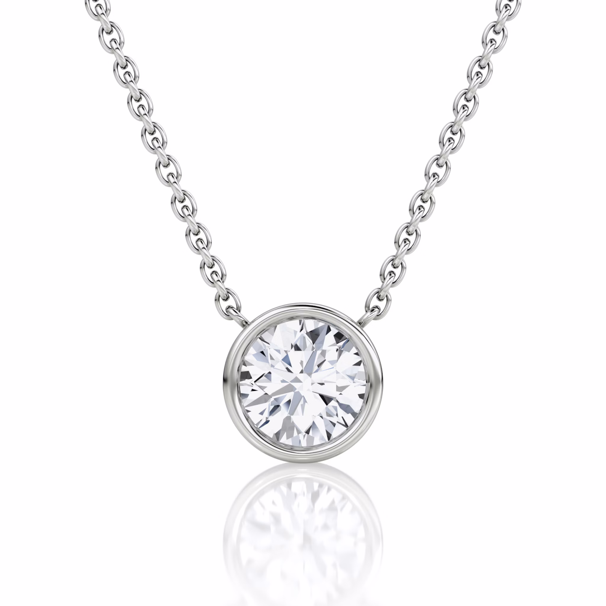 Bezel Solitaire Necklace | Round Brilliant | 14k | White Gold | caratWeight: 0.75ct