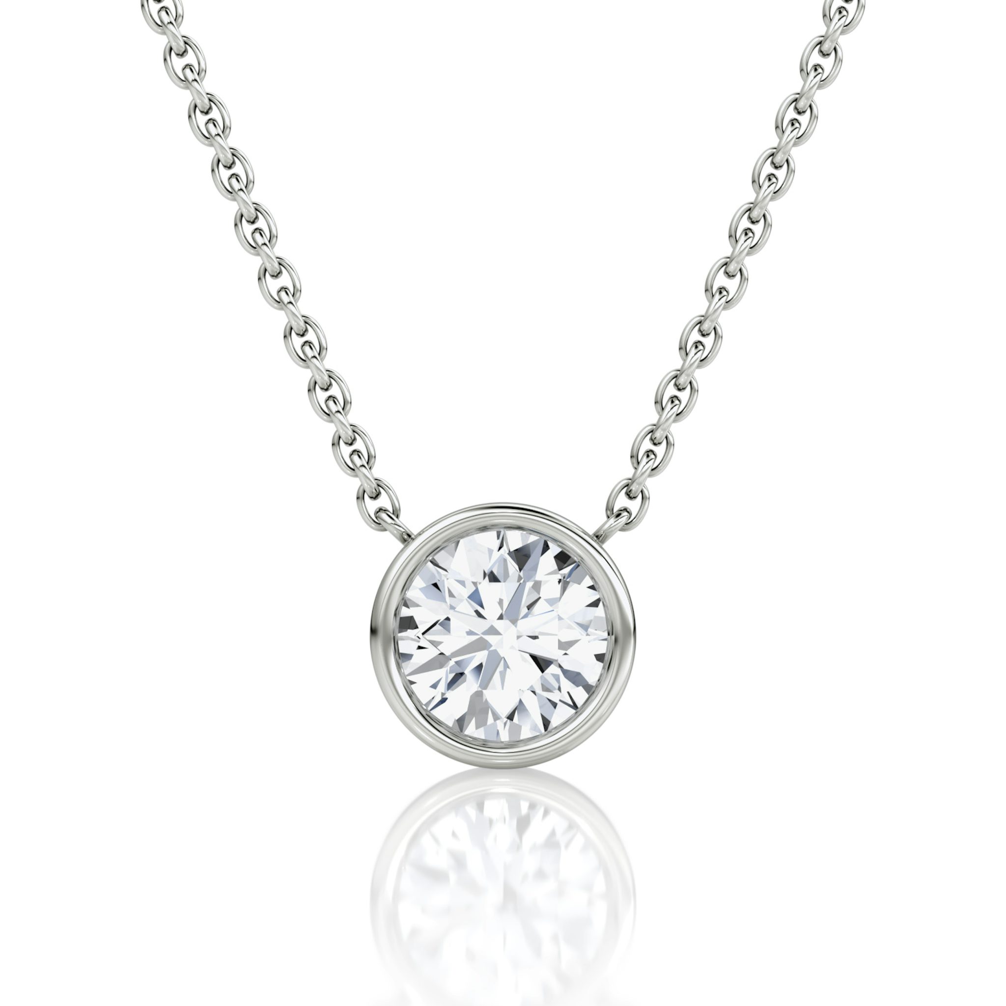 Bezel Solitaire Necklace | Round Brilliant | 14k | White Gold | caratWeight: 0.75ct