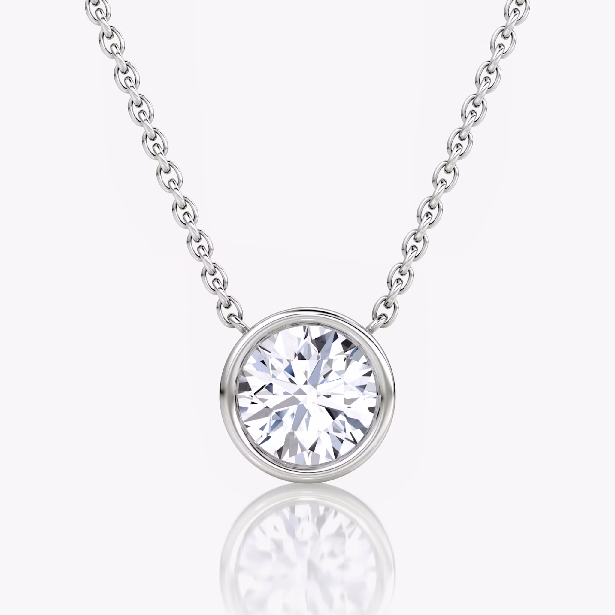 Bezel Solitaire Necklace Round Brilliant | White Gold
