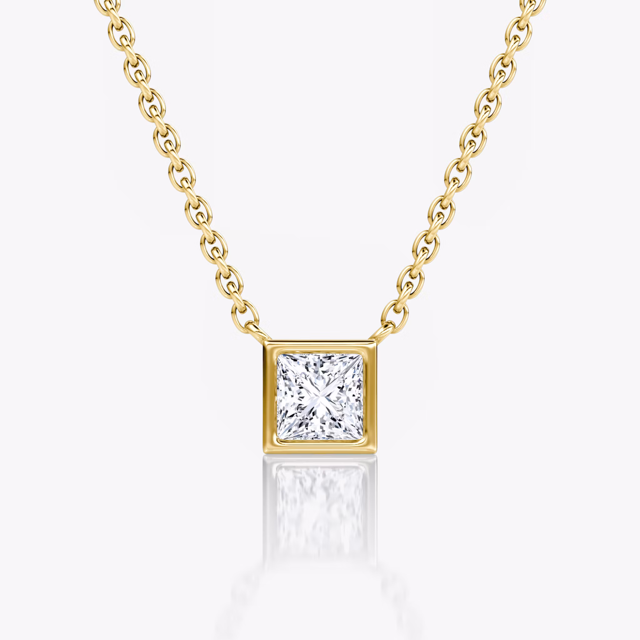 Bezel Solitaire Necklace Princess | Yellow Gold